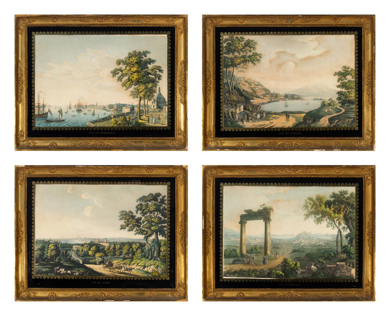 A Set of Four French Topographical Colored Engravings