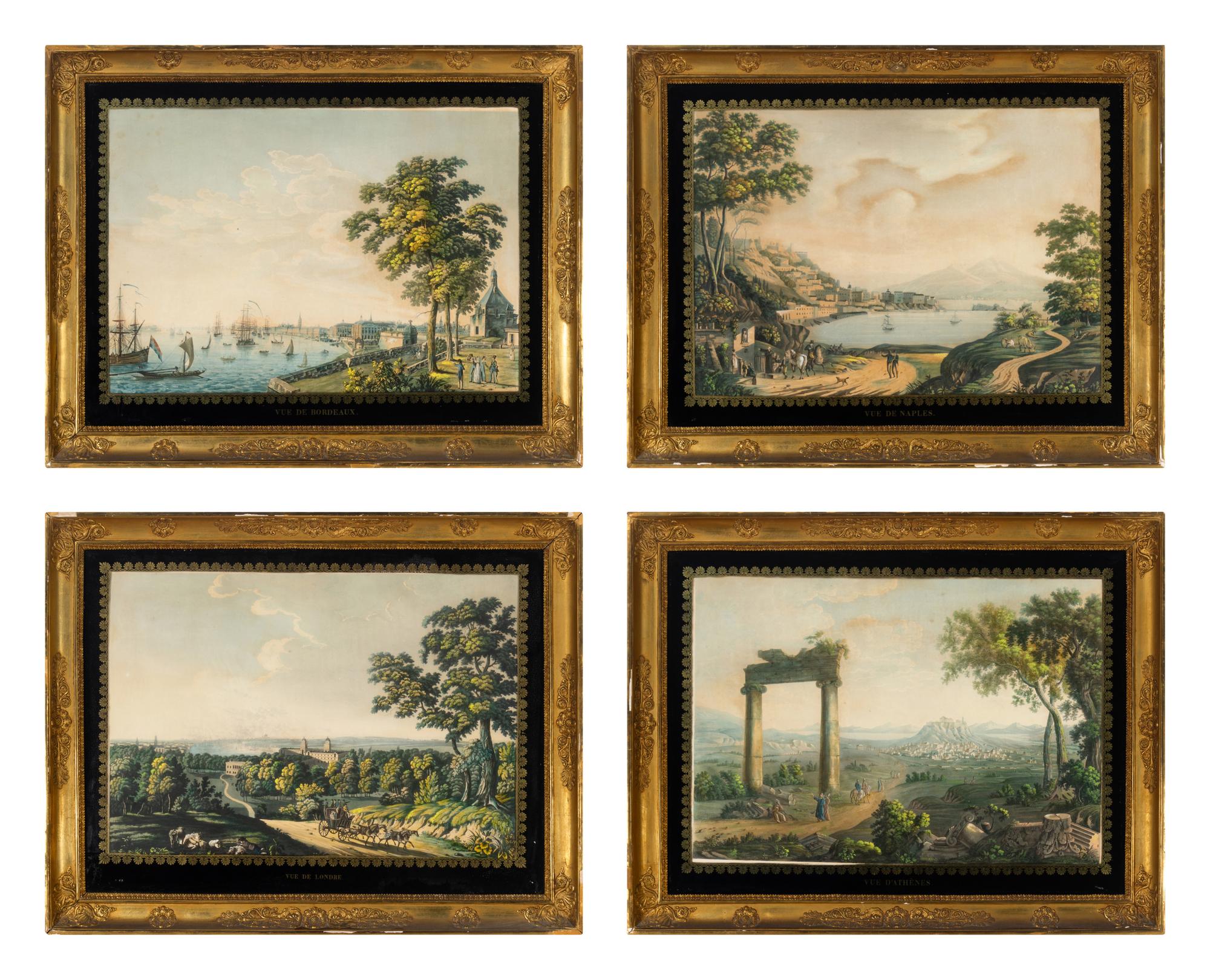 A Set of Four French Topographical Colored Engravings