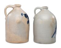 Two Two-Gallon Cobalt-Decorated Stoneware Jugs
