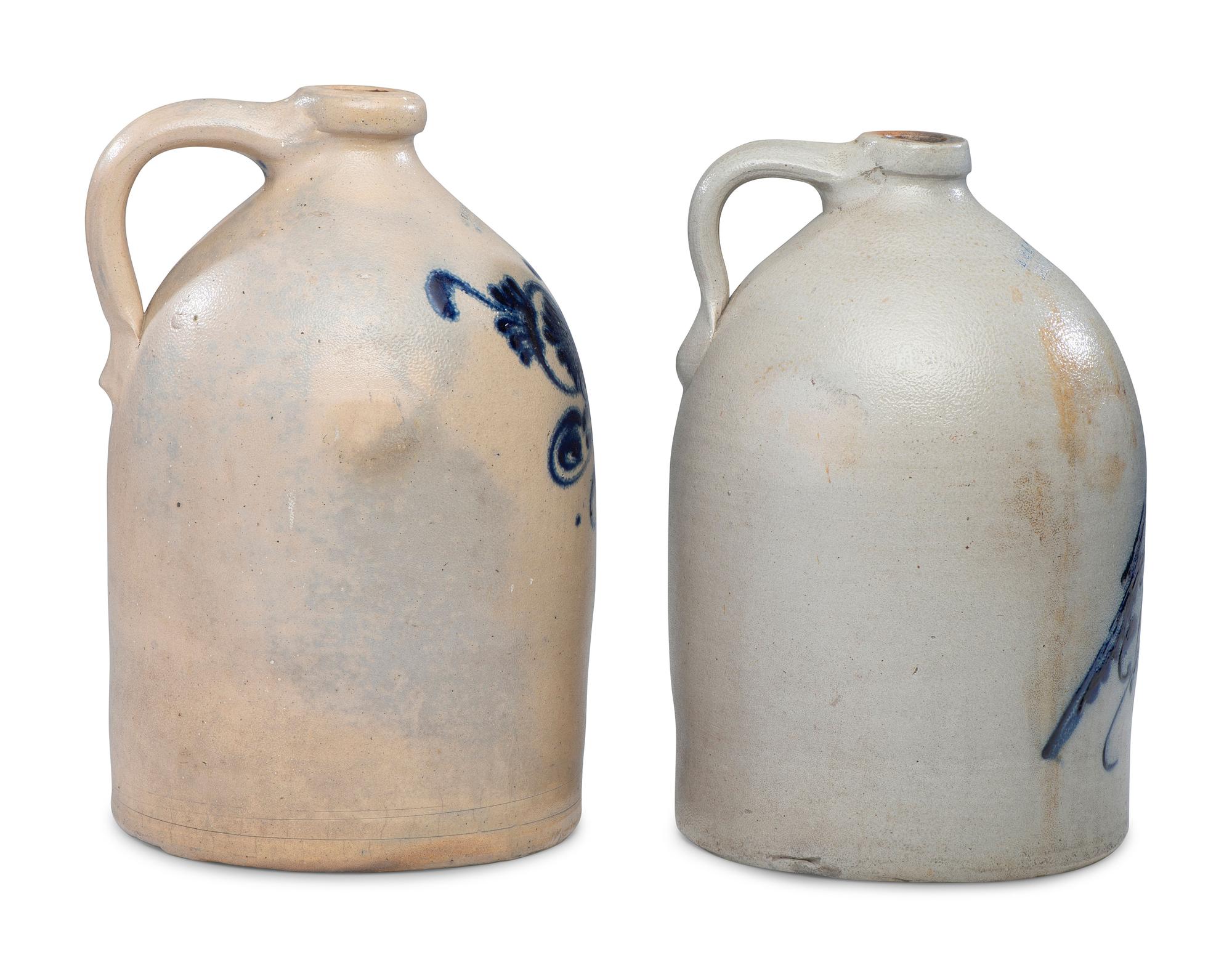 Two Two-Gallon Cobalt-Decorated Stoneware Jugs