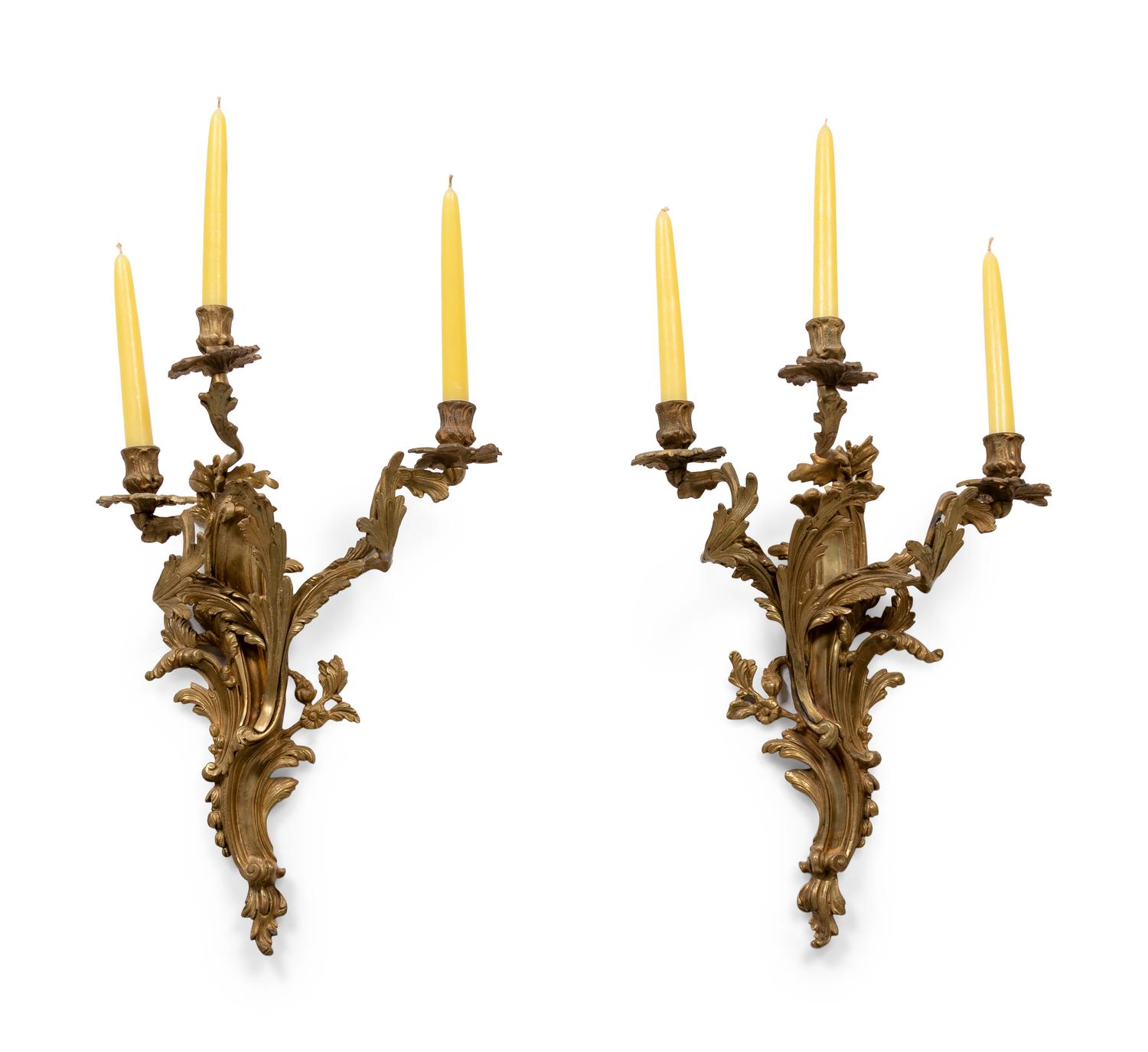 A Pair of Louis XV Style Bronze Sconces