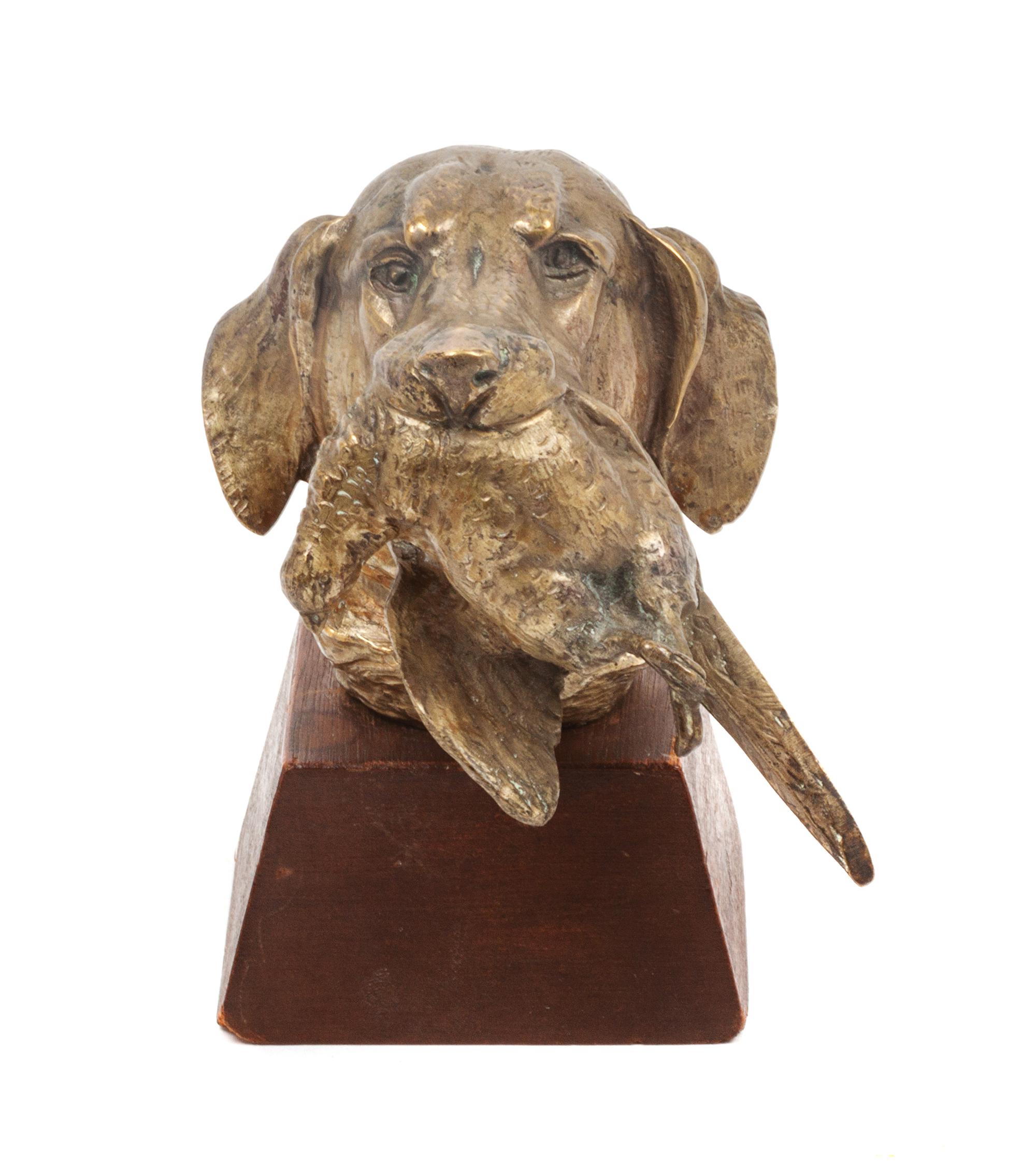 An English Bronze Chesapeake Bay Retriever Head Study Height overall 5 3/4 inches.
