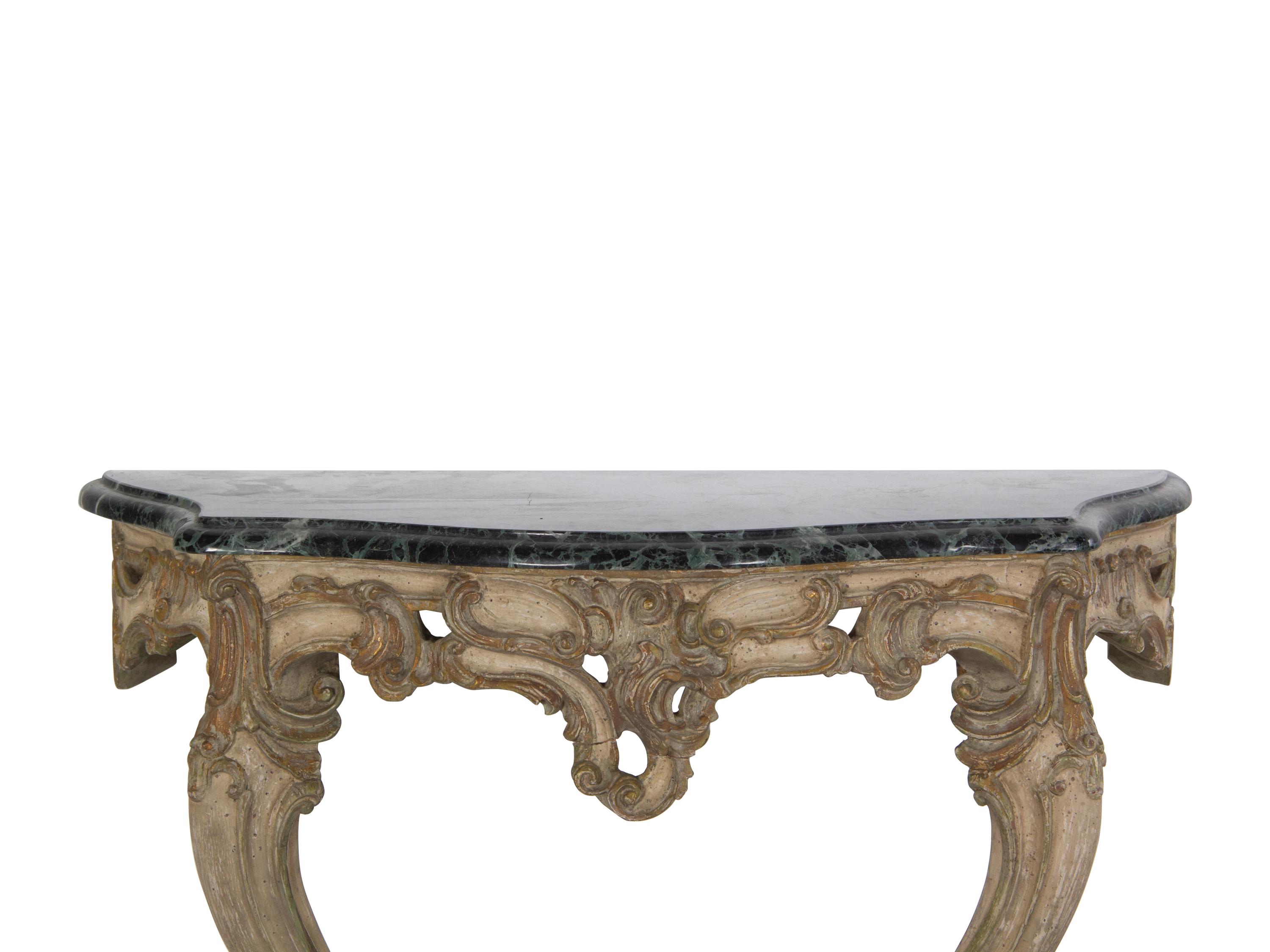 A Rococo Style Painted Marble-Top Console Table