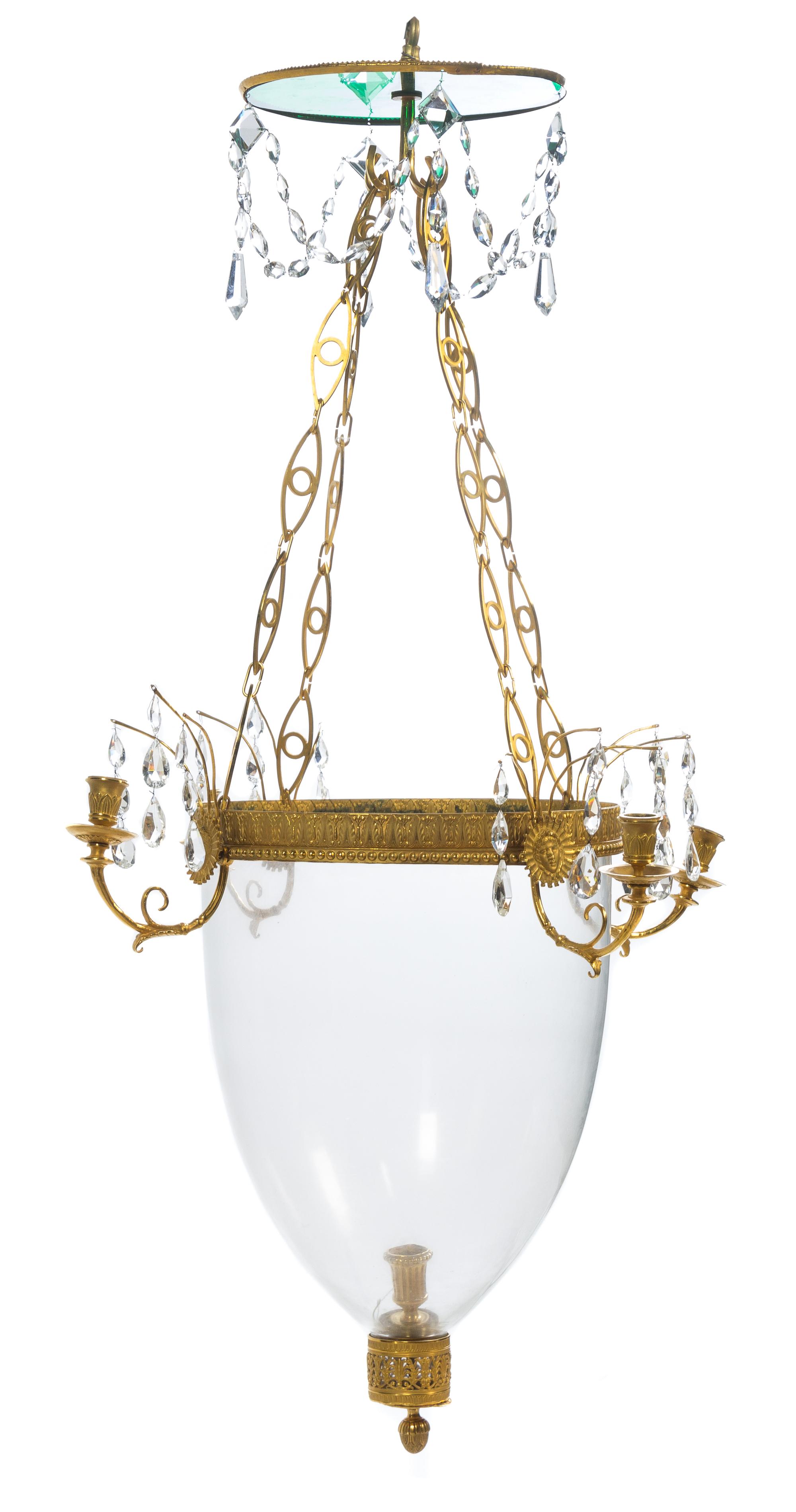 A Russian Neoclassical Style Gilt Bronze and Glass Four-Light Hall Lantern Diameter 25 inches. — 20TH CENTURY