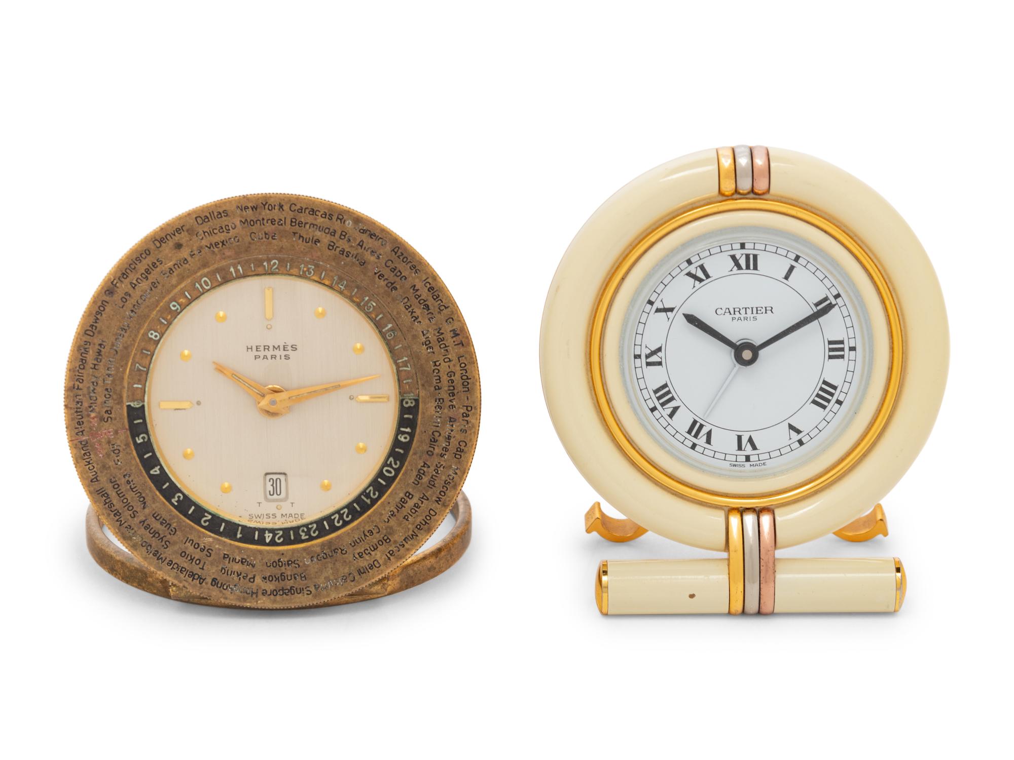 Two Vintage Alarm Clocks by Cartier and Hermès