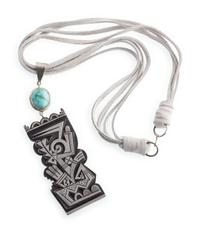 Silver and Turquoise Pendant, on a Four-Strand Suede Necklace