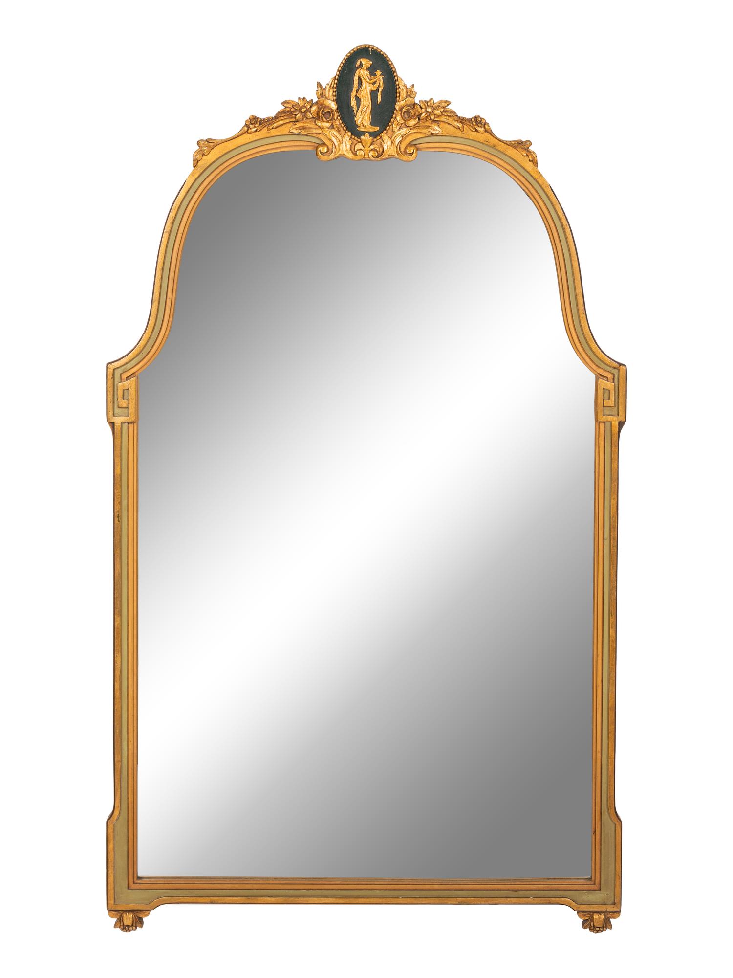A Continental Gilt and Painted Mirror