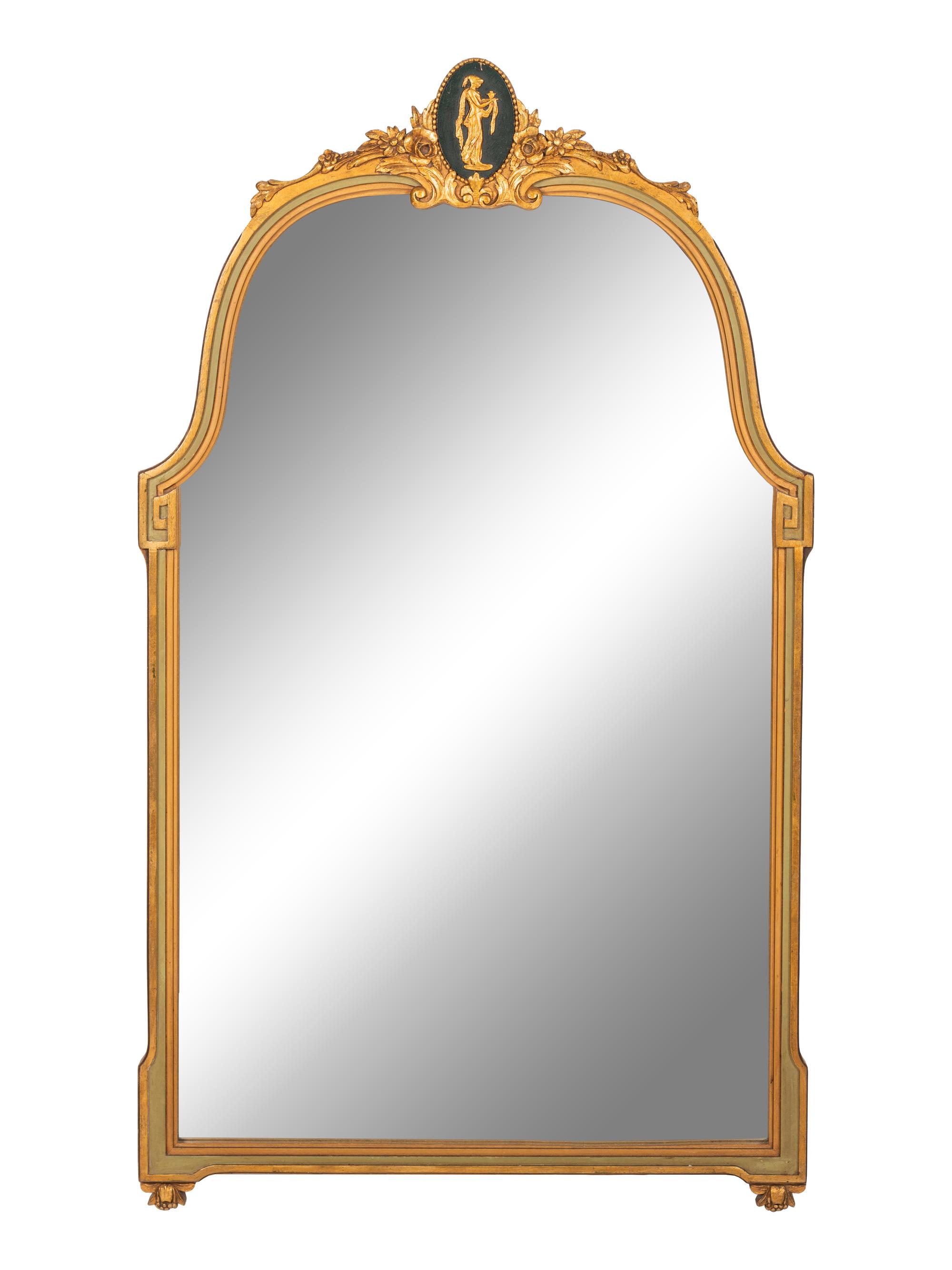 A Continental Gilt and Painted Mirror
