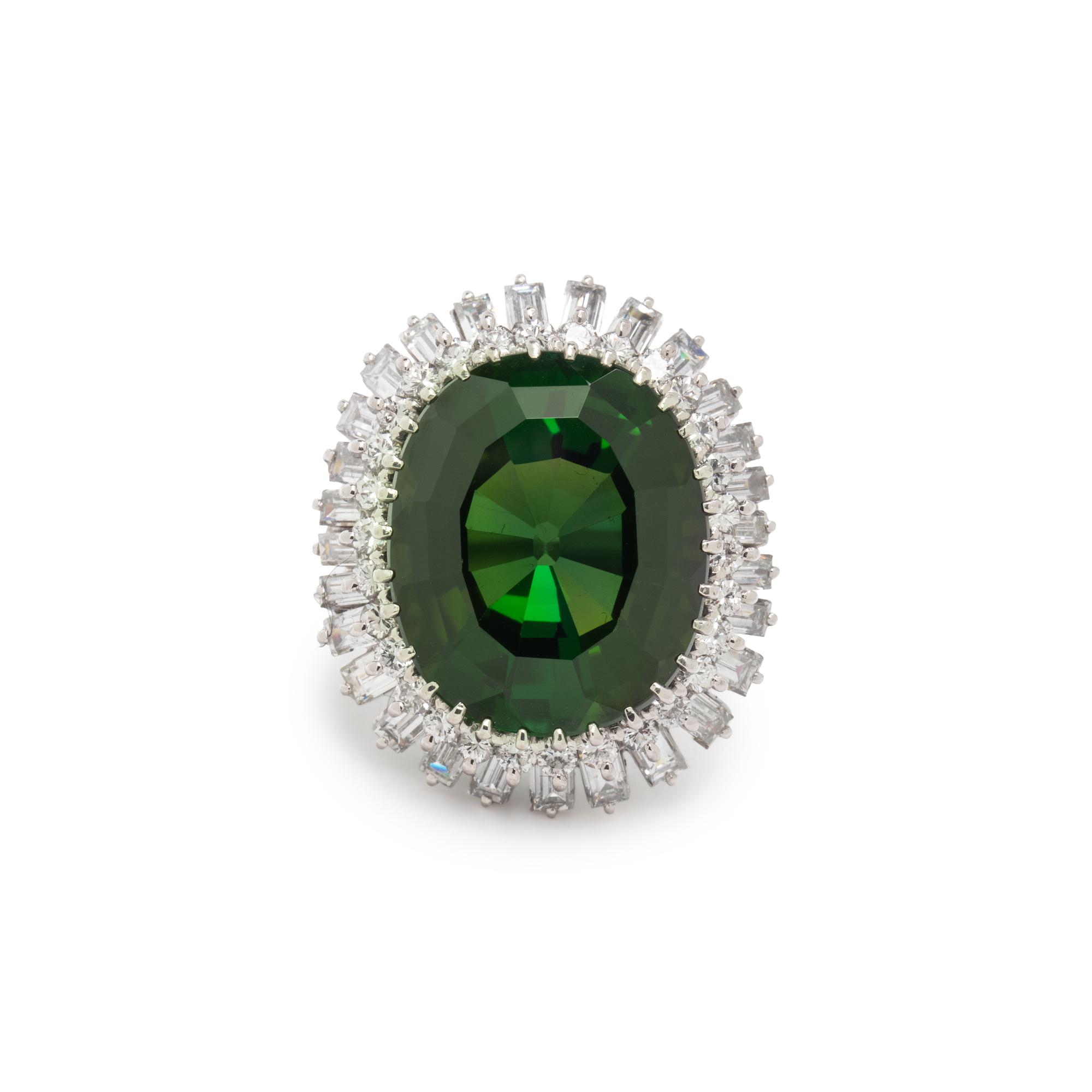GREEN TOURMALINE AND DIAMOND RING