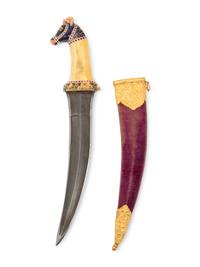 A Mughal Yellow Gold and Enameled Dagger