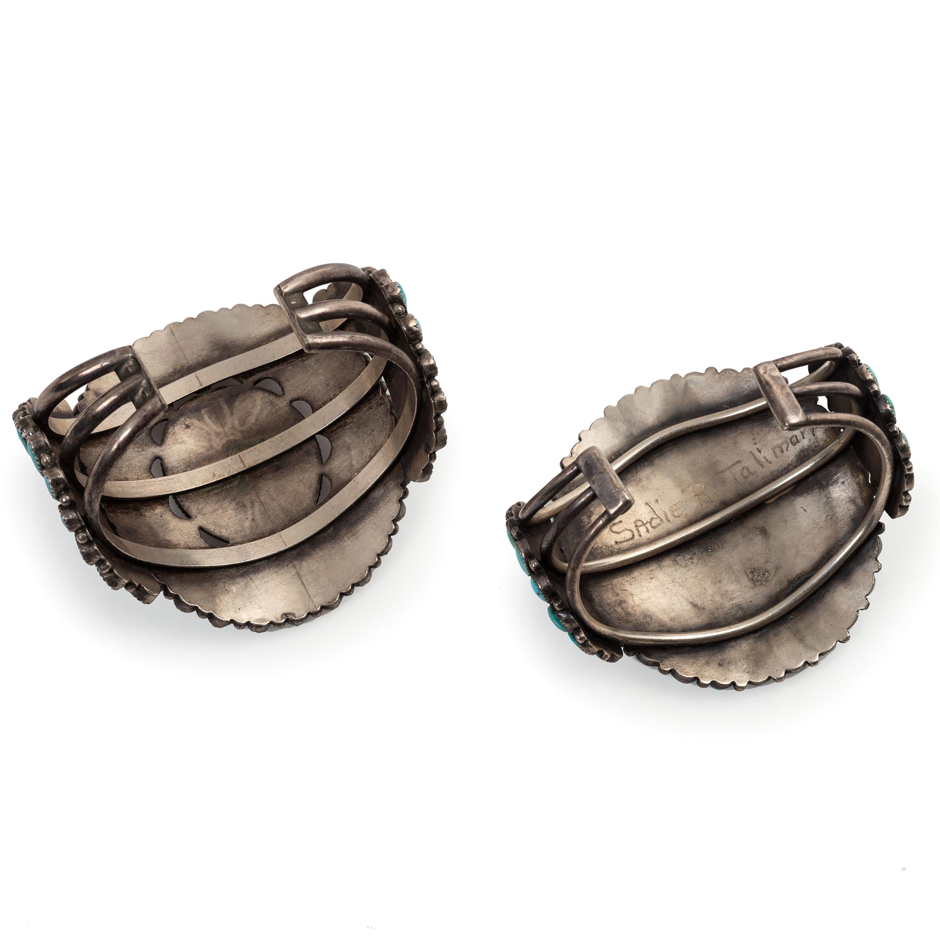 Navajo Silver and Turquoise Cluster Cuff Bracelets