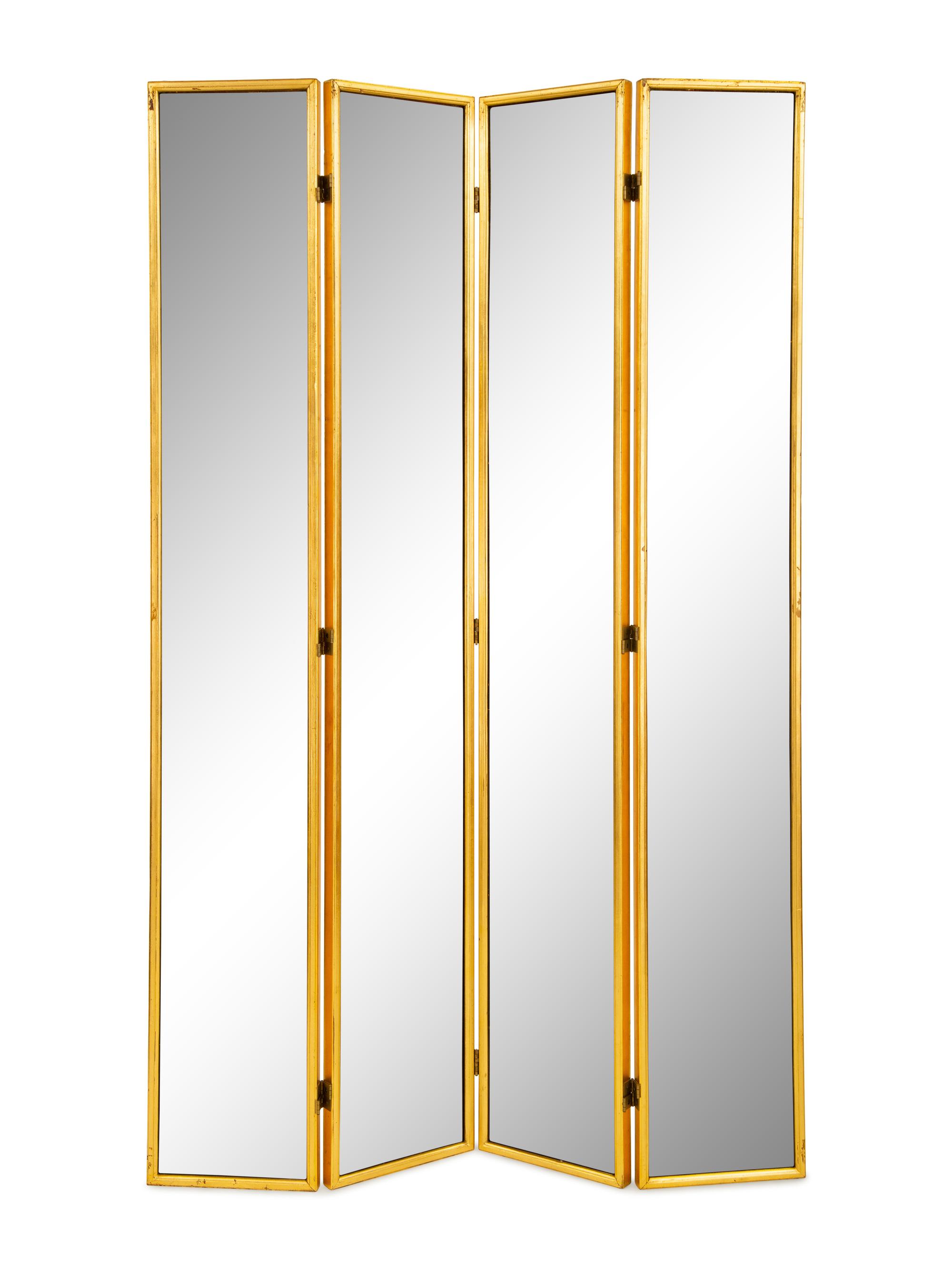A Gilt Framed Four-Fold Mirrored Screen