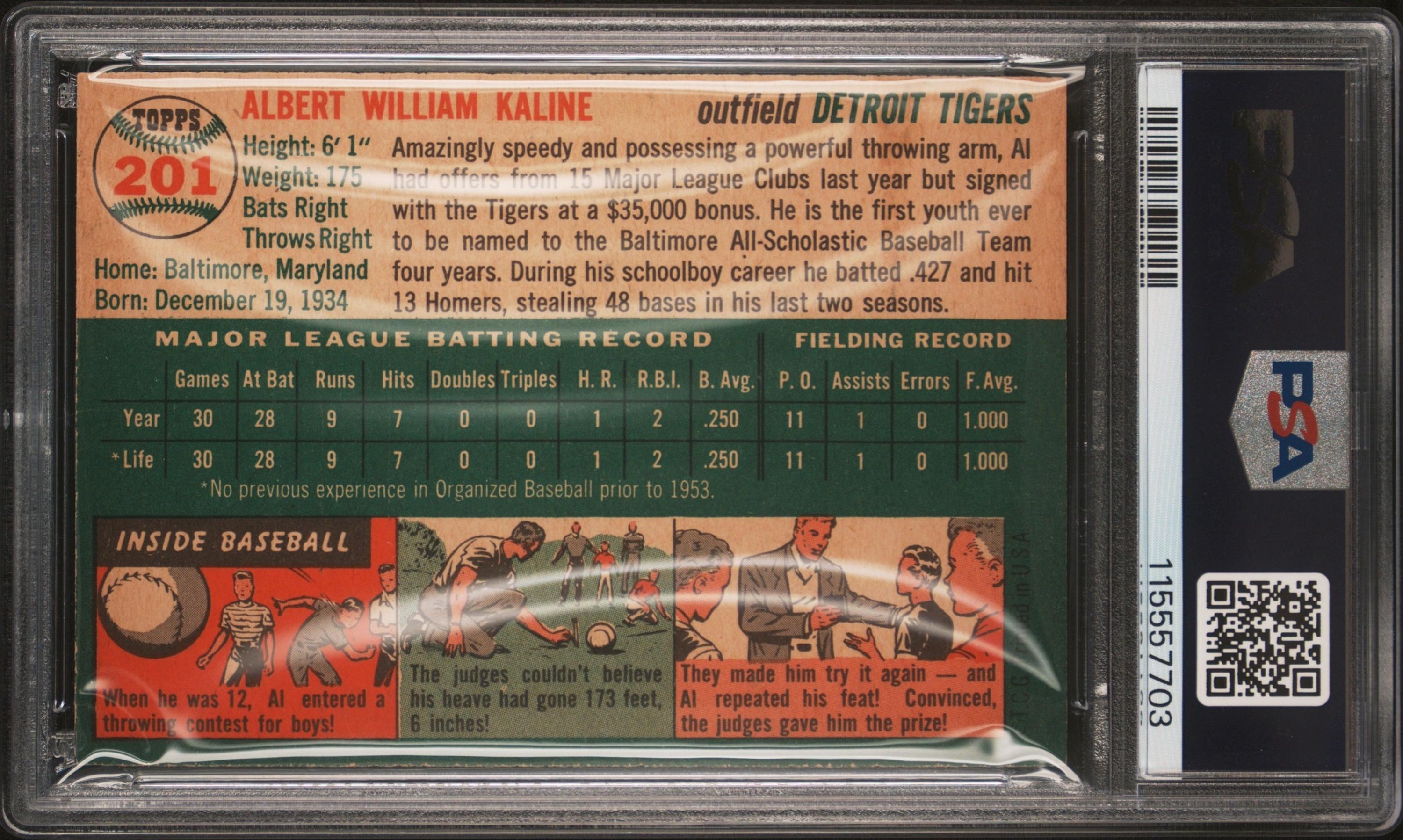 A 1954 Topps Al Kaline Rookie Baseball Card No. 201 (PSA 5 EX) from The Collection of David Eisenhower