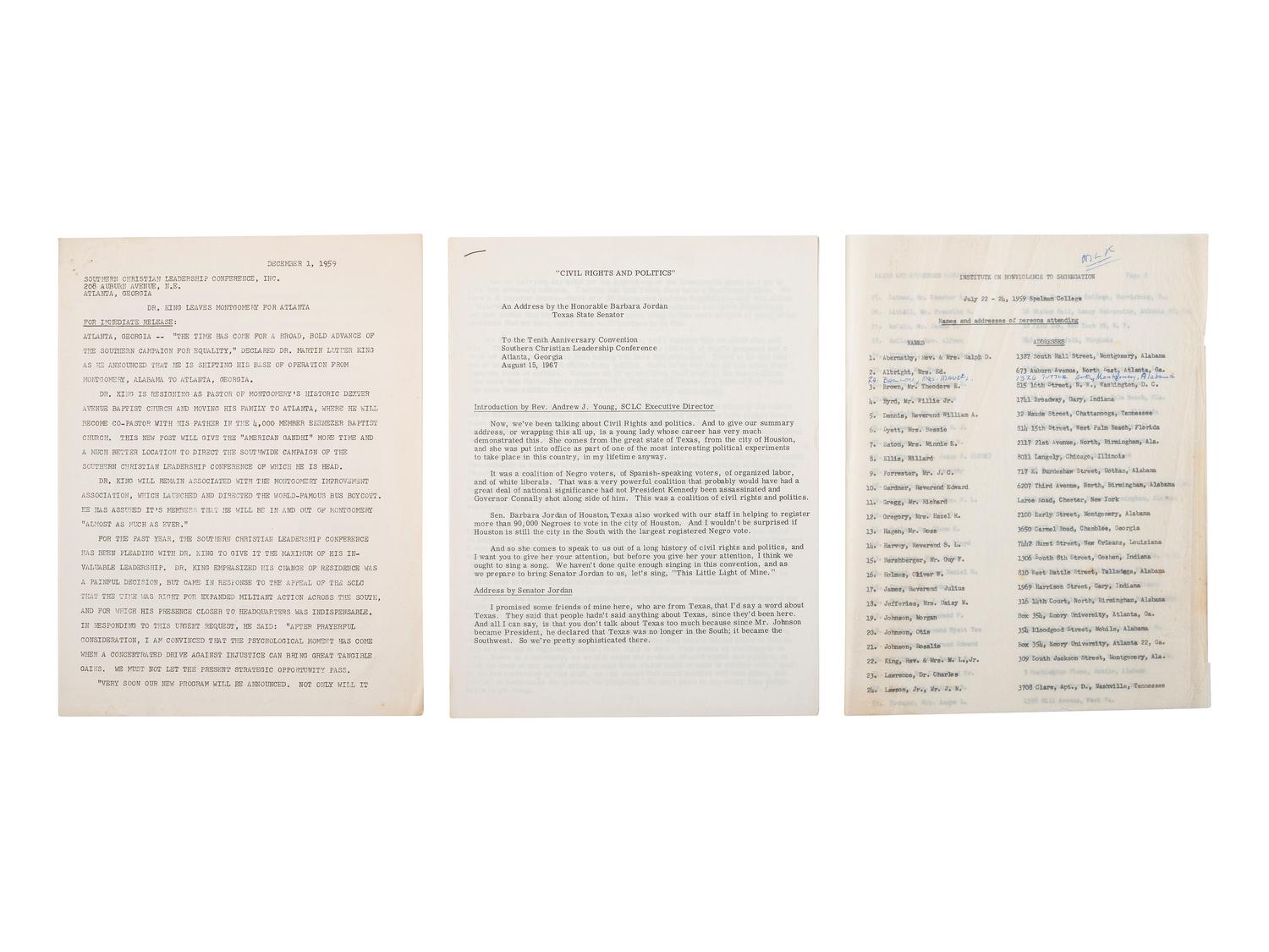 [CIVIL RIGHTS]. Archive associated with the Southern Christian Leadership Conference, incl. documents and publication, 1957-1967.