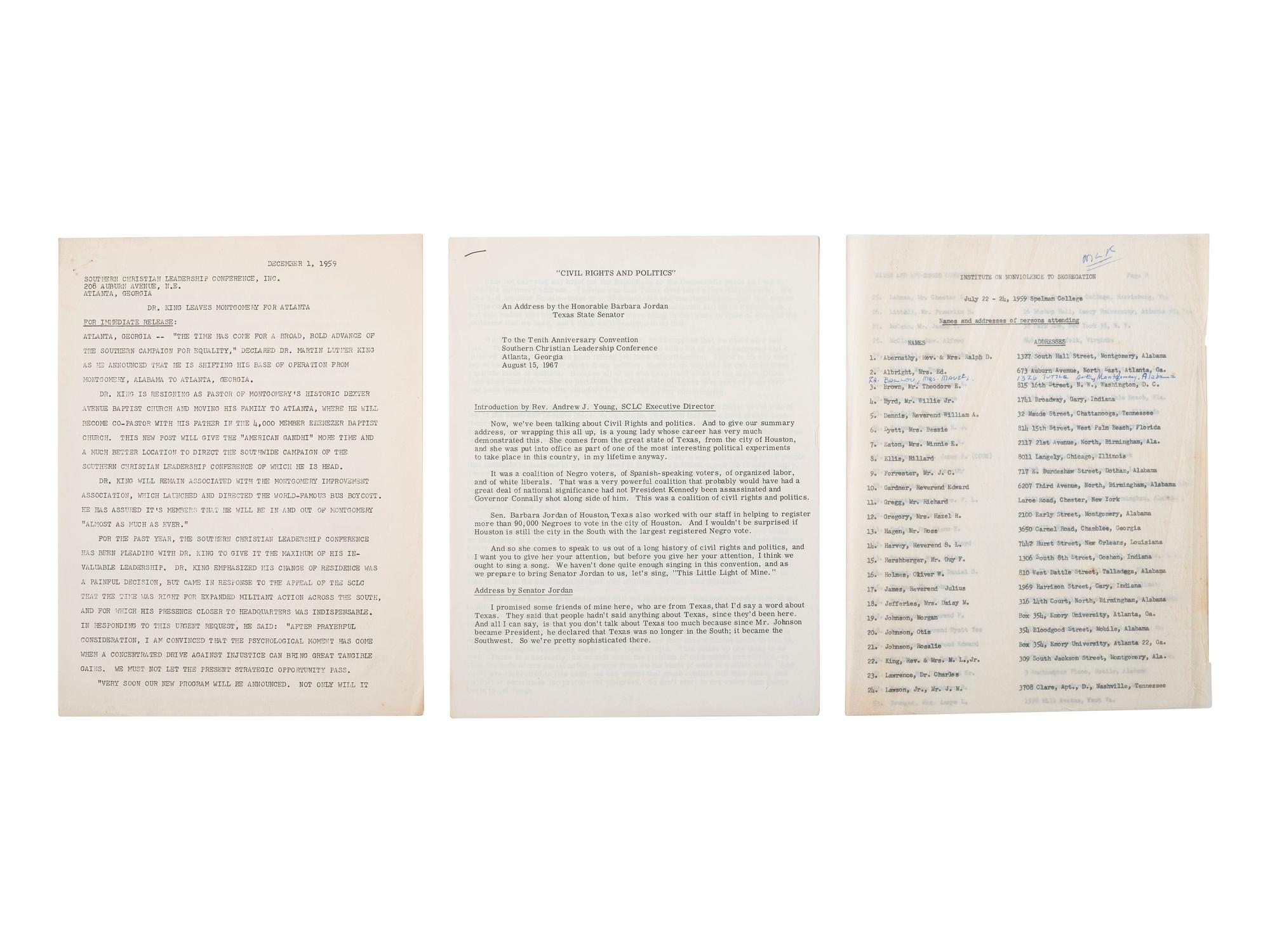 [CIVIL RIGHTS]. Archive associated with the Southern Christian Leadership Conference, incl. documents and publication, 1957-1967.