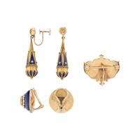 COLLECTION OF YELLOW GOLD AND BLUE ENAMEL JEWELRY