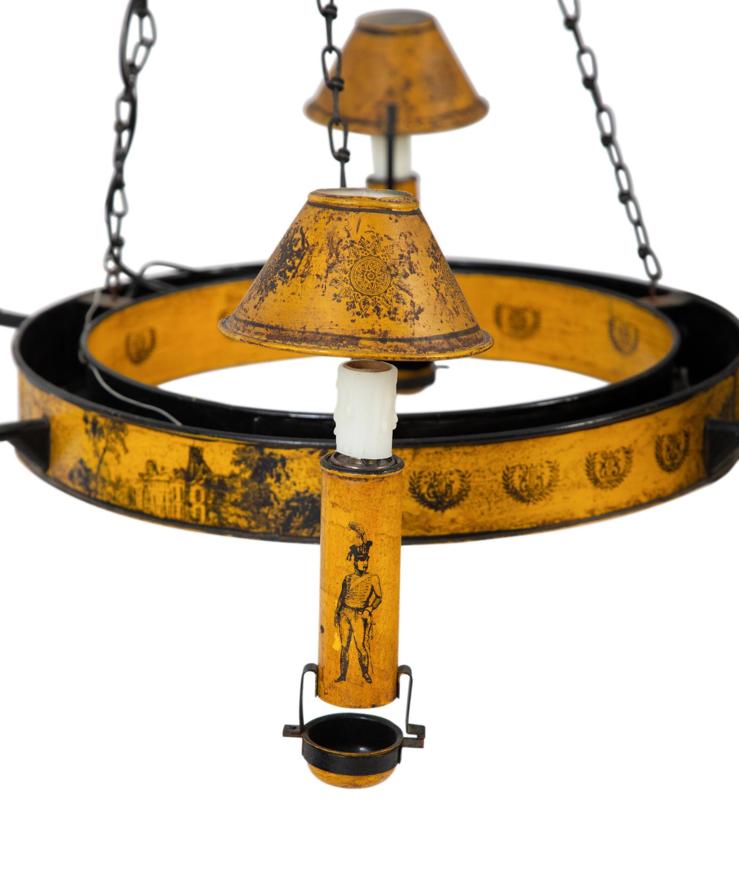 A Pair of French Tole Six-Light Chandeliers — EARLY 20TH CENTURY