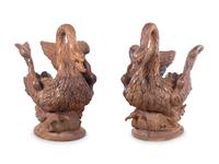 A Pair of Carved Pine Swan-Form Jardinières