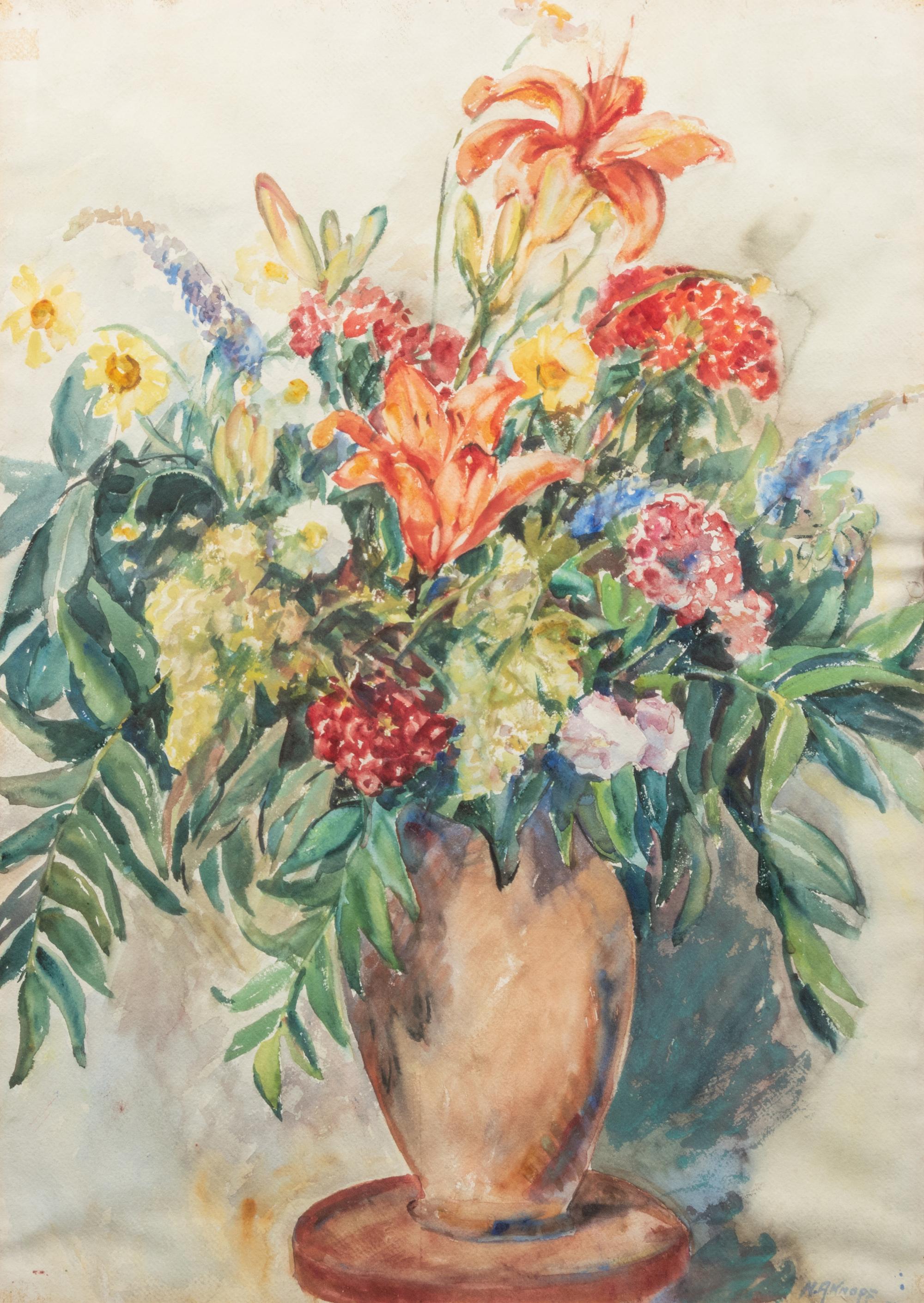 Flowers in a Terracotta Vase