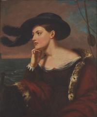 Charles Bird King (1785-1862) — Home, Fare Thee Well: Portrait of a Lady with Feathered Hat on a Ship , 1842