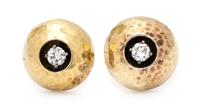 A Pair of 18 Karat Yellow Gold and Diamond Earrings, 2.10 dwts.