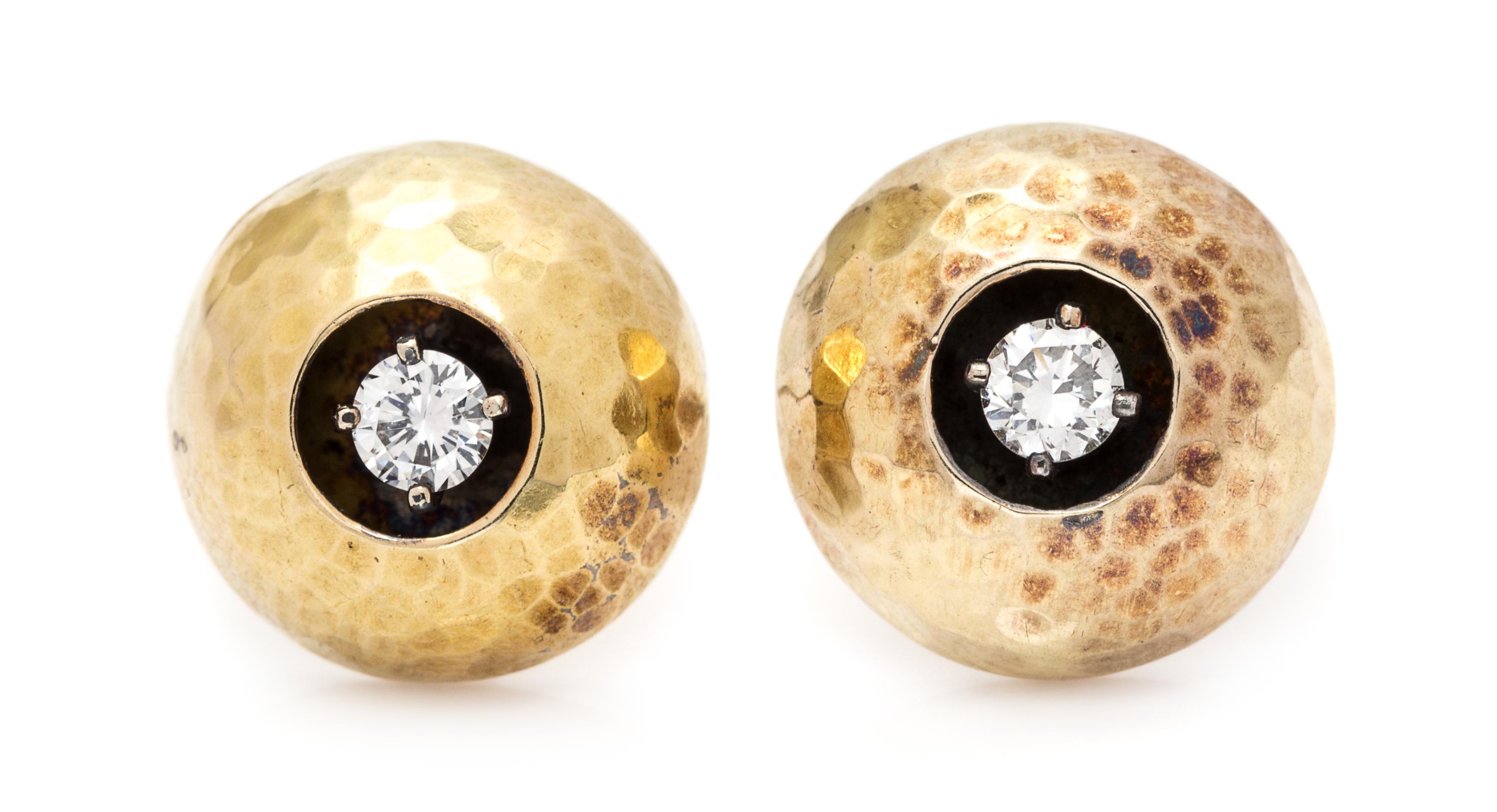 A Pair of 18 Karat Yellow Gold and Diamond Earrings, 2.10 dwts.