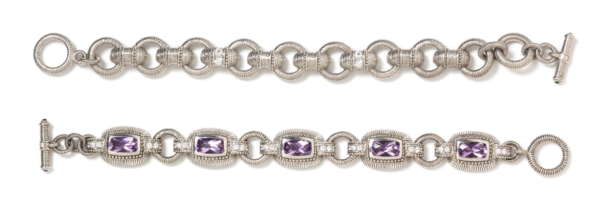 A Collection of Sterling Silver, Amethyst and CZ Bracelets, Judith Ripka, 73.00 dwts.