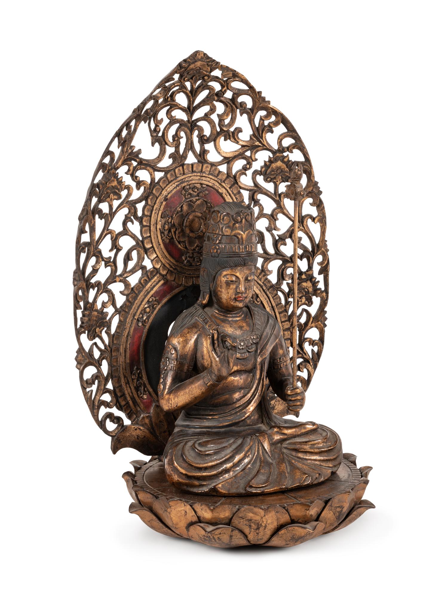 A Large Gilt Wood Figure of Kannon