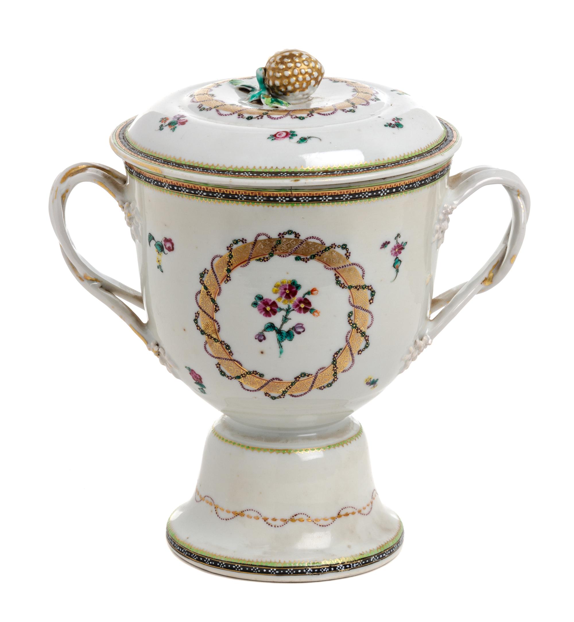 A Chinese Export Porcelain Covered Vessel Height overall 8 3/4 inches. — 18TH/19TH CENTURY.