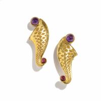 KENT RAIBLE, YELLOW GOLD, AMETHYST, AND GARNET EARRINGS