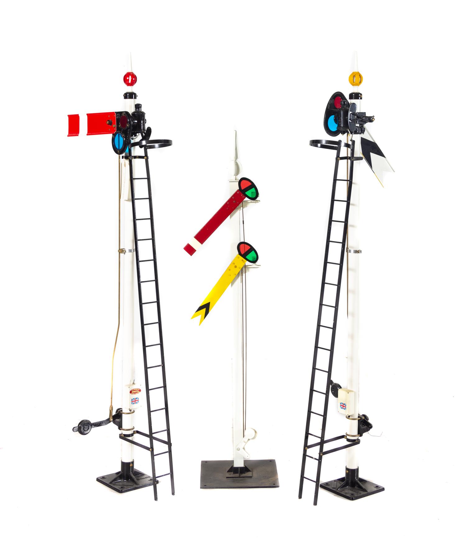 Three Painted Metal Two-Light Garden Railroad Semaphore Signal Switches — 20th Century