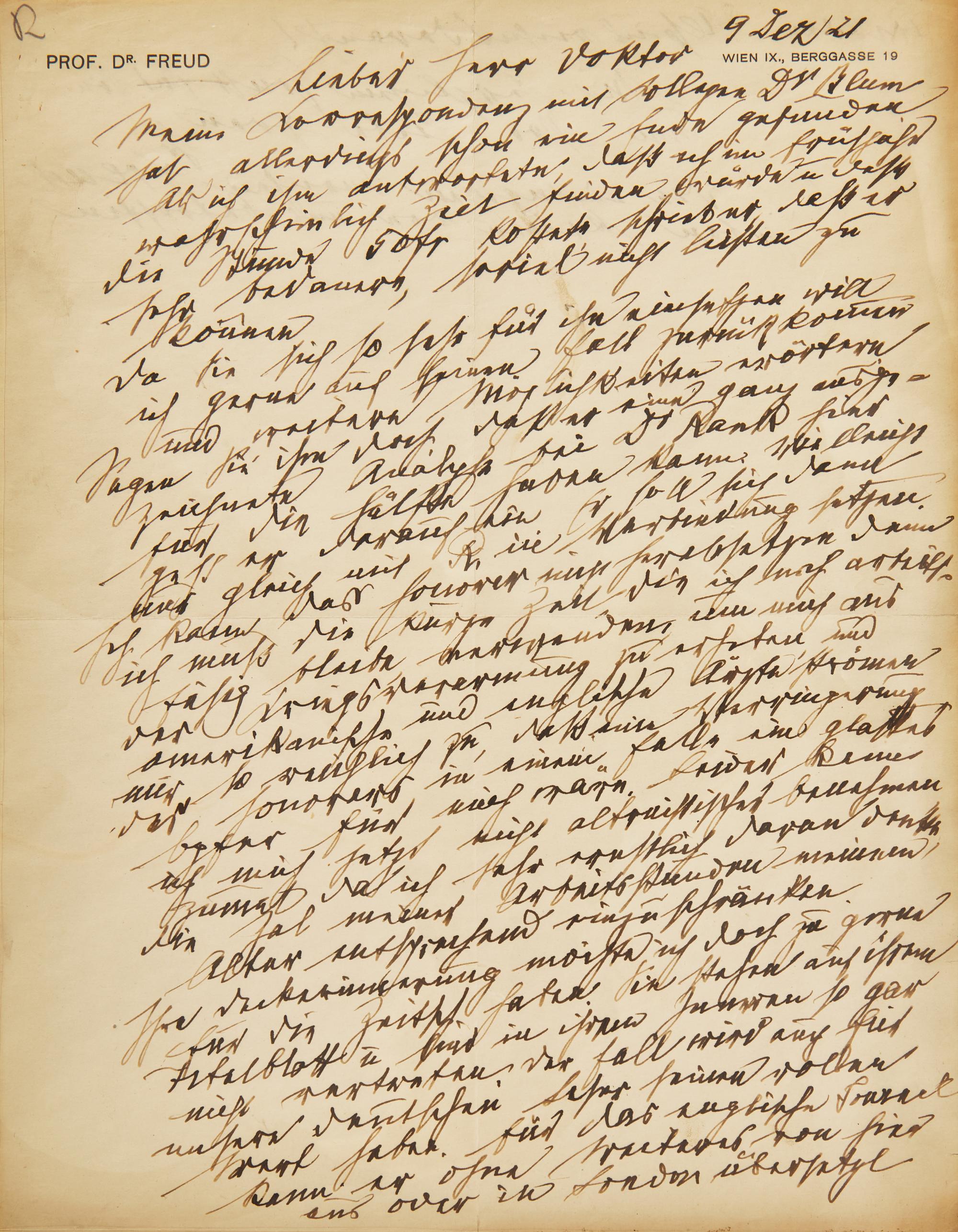 [Psychology] Freud, Sigmund. Autograph Letter, signed