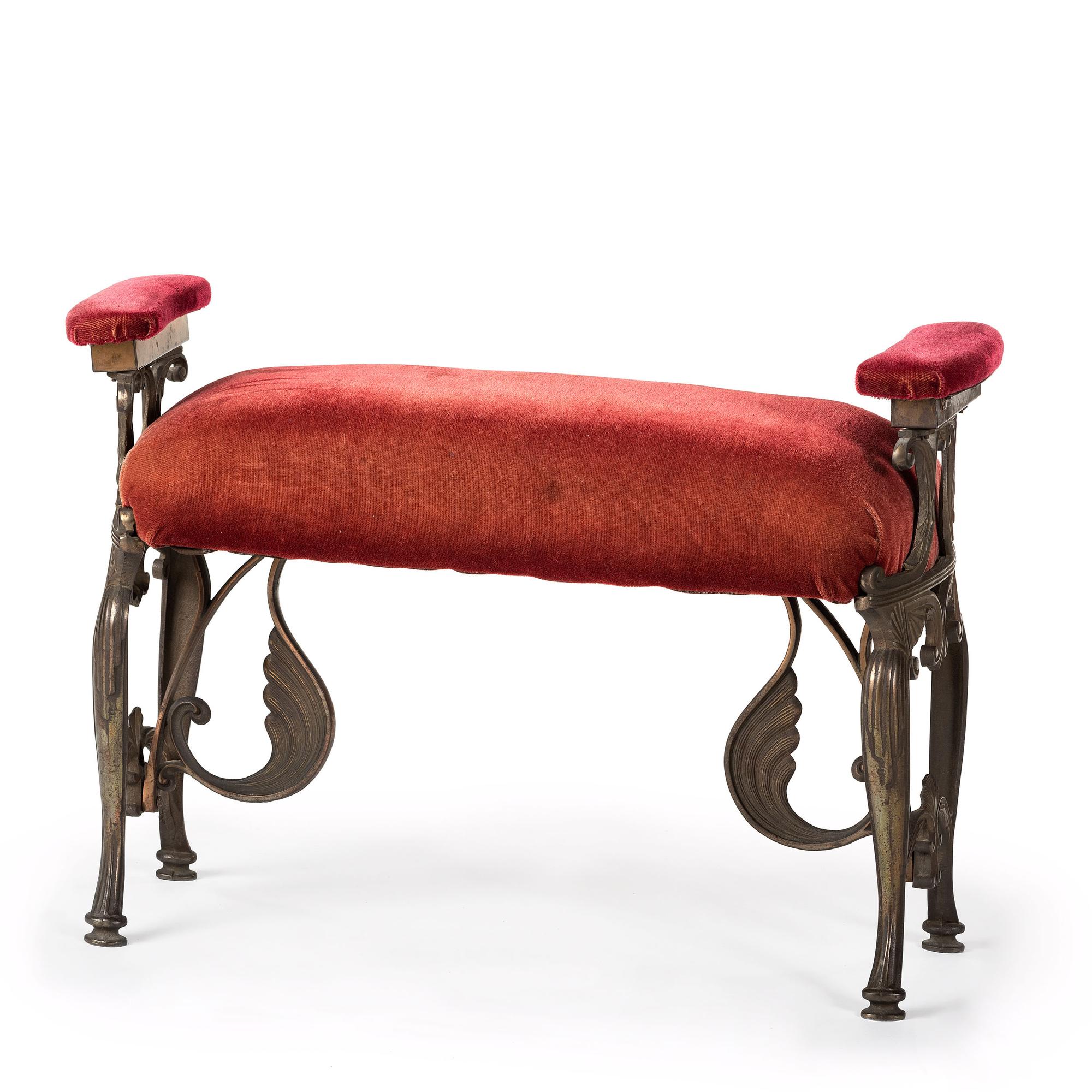 A Cast Iron and Velvet Smoking Bench