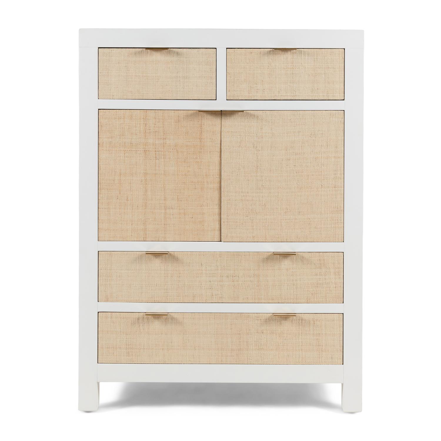 A Contemporary Raffia and White-Painted Dresser