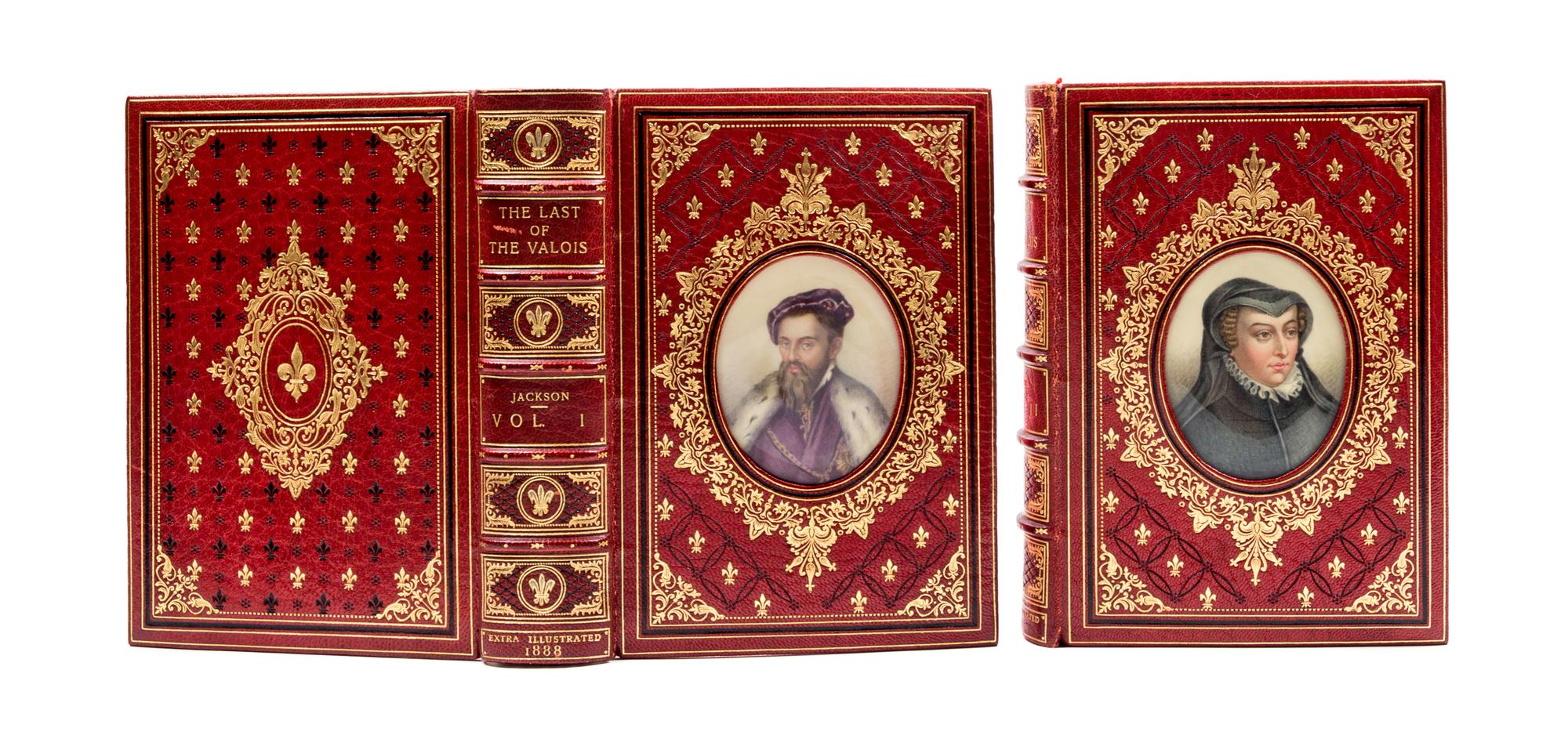 (BAYNTUN, COSWAY-STYLE) JACKSON, CATHERINE CHARLOTTE, LADY. The Last of the Valois. London, 1888. 2 vols., w/ painted porcelain portrai