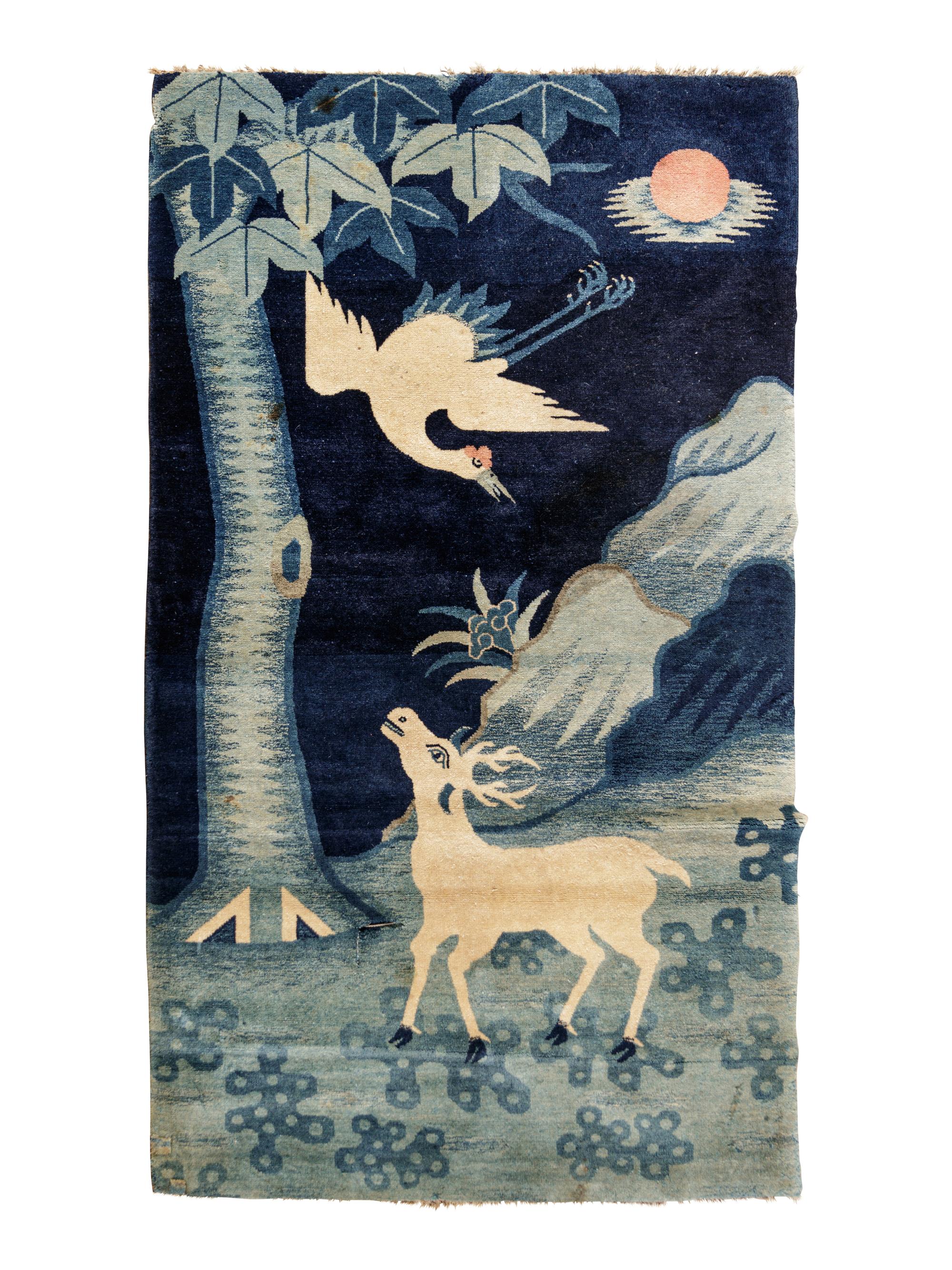 Two Chinese Blue Ground Pile Rugs