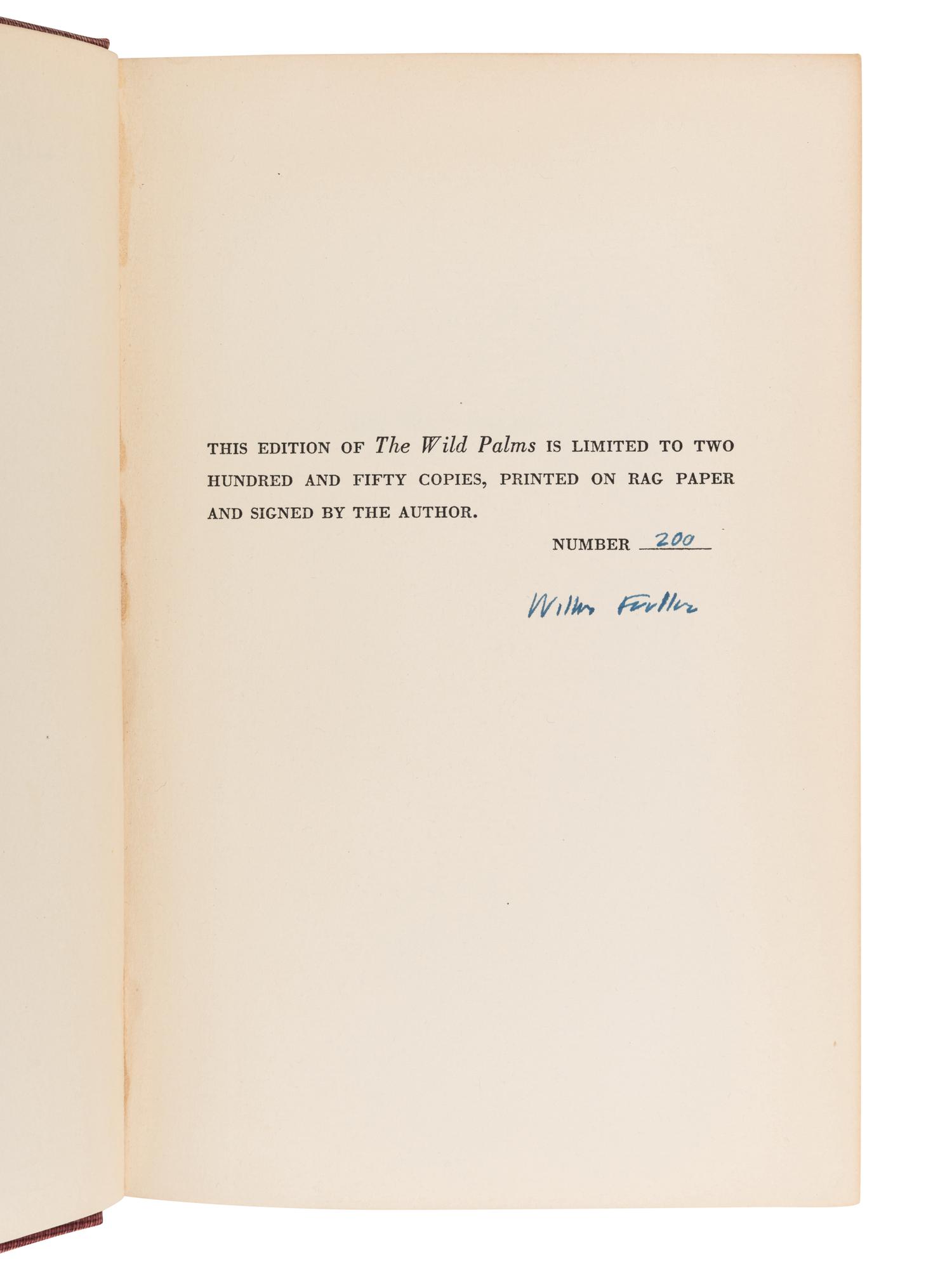 FAULKNER, William (1897-1962). The Wild Palms. New York: Random House, 1939.