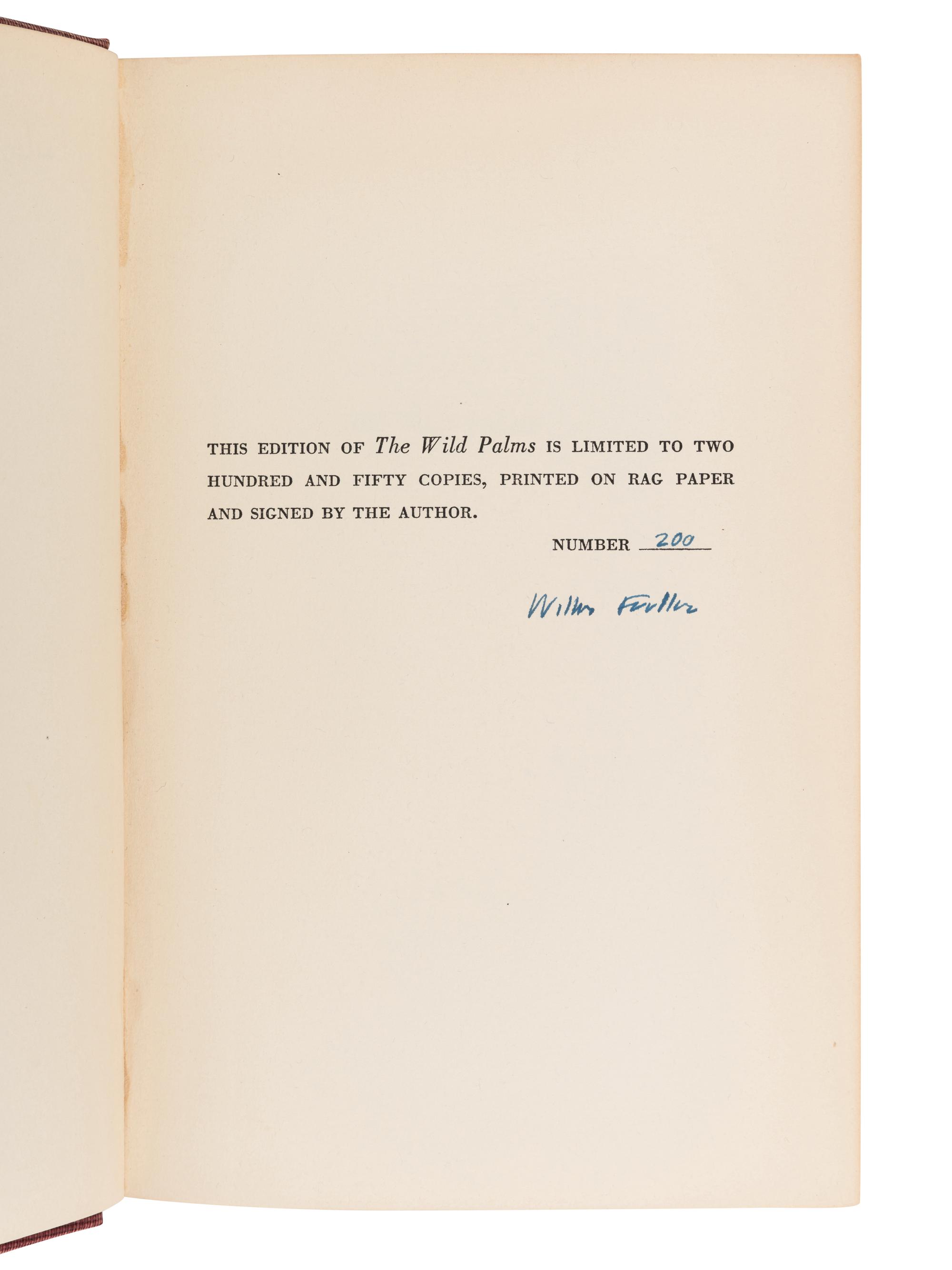 FAULKNER, William (1897-1962). The Wild Palms. New York: Random House, 1939.