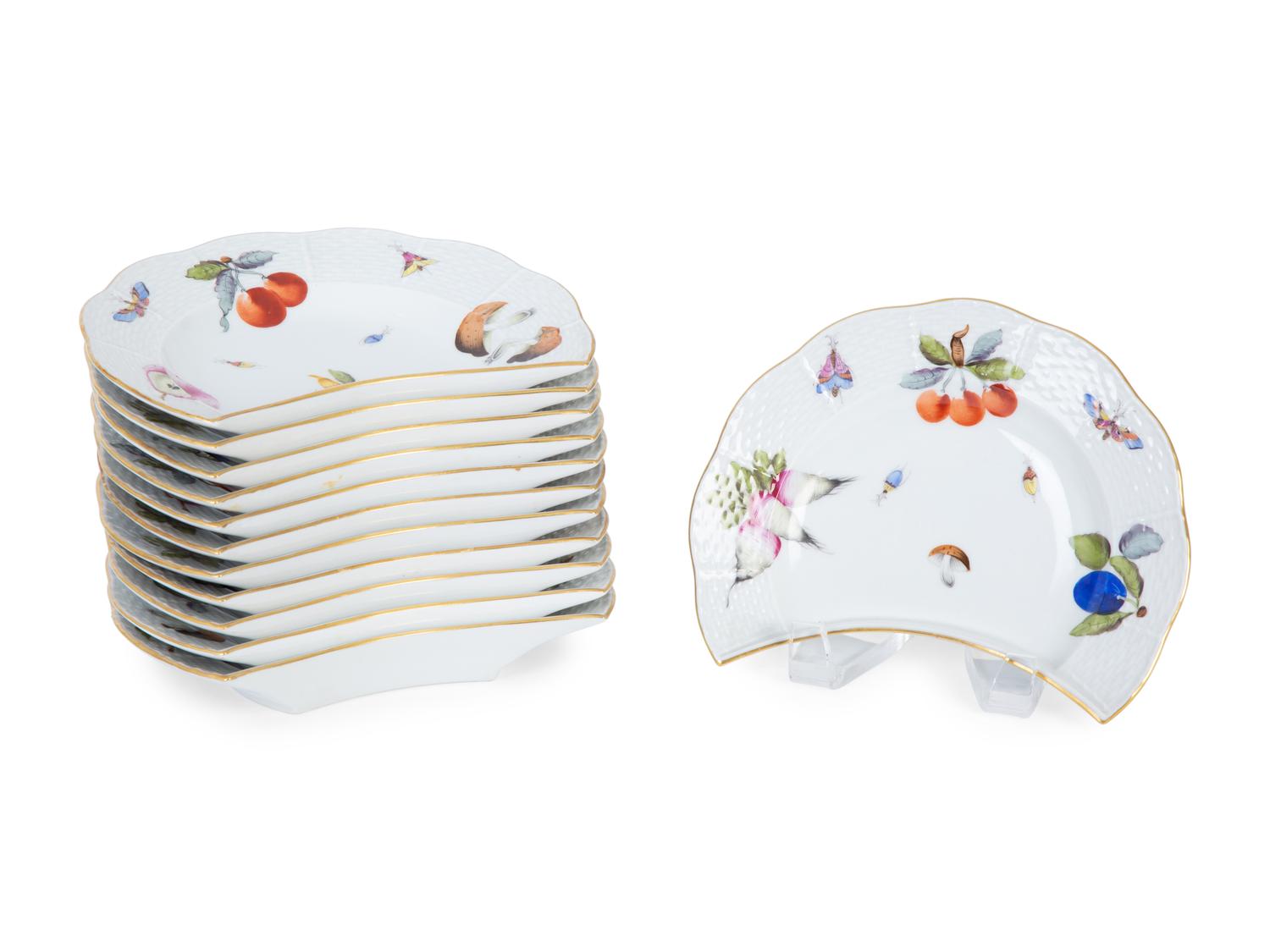 Twelve Herend Porcelain Market Garden Crescent Salad Plates — 20TH CENTURY