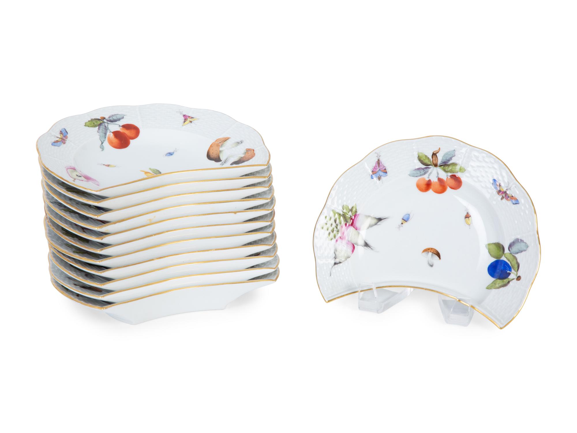 Twelve Herend Porcelain Market Garden Crescent Salad Plates — 20TH CENTURY