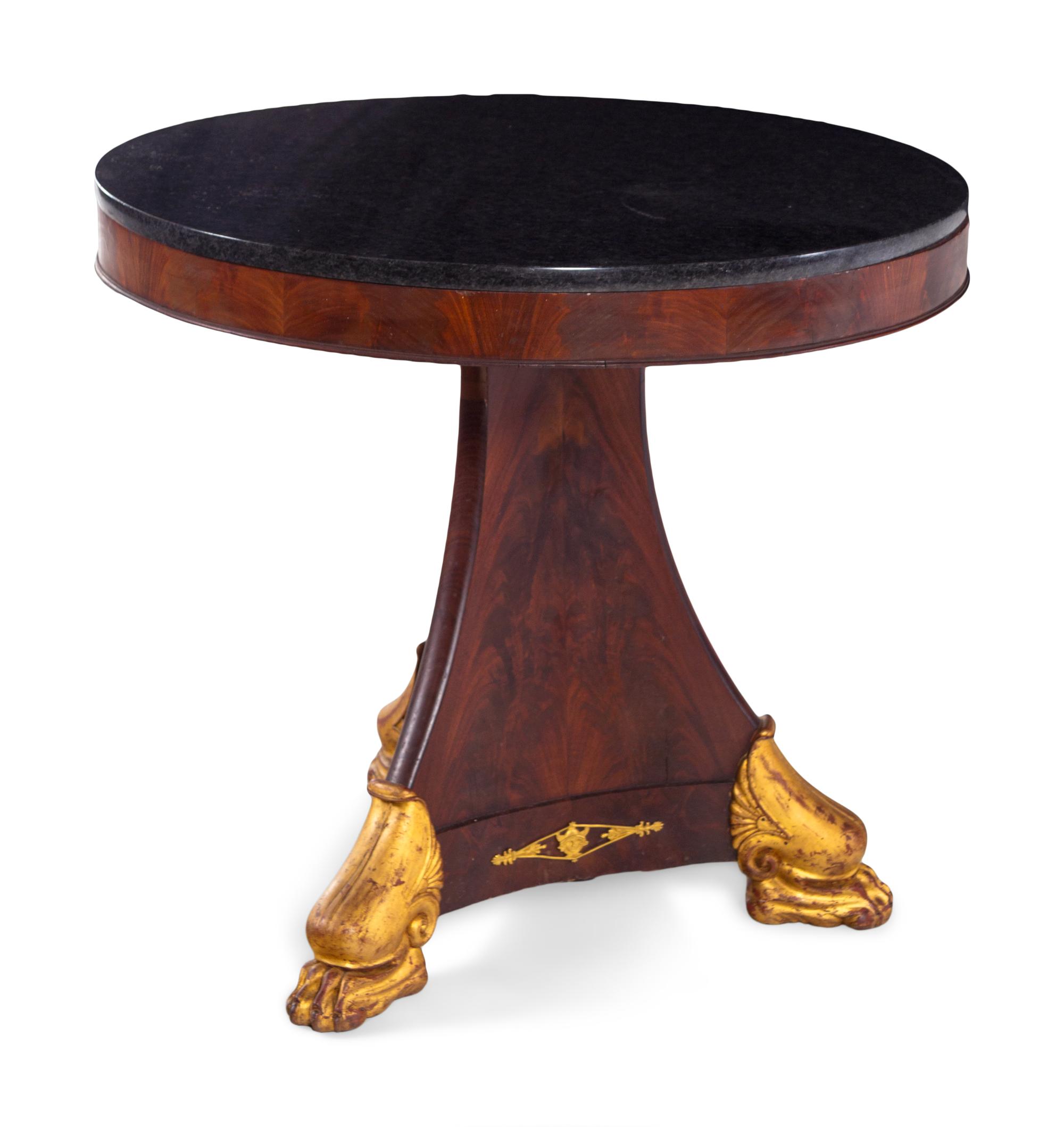 An Empire Style Parcel Gilt Mahogany Marble-Top Center Table