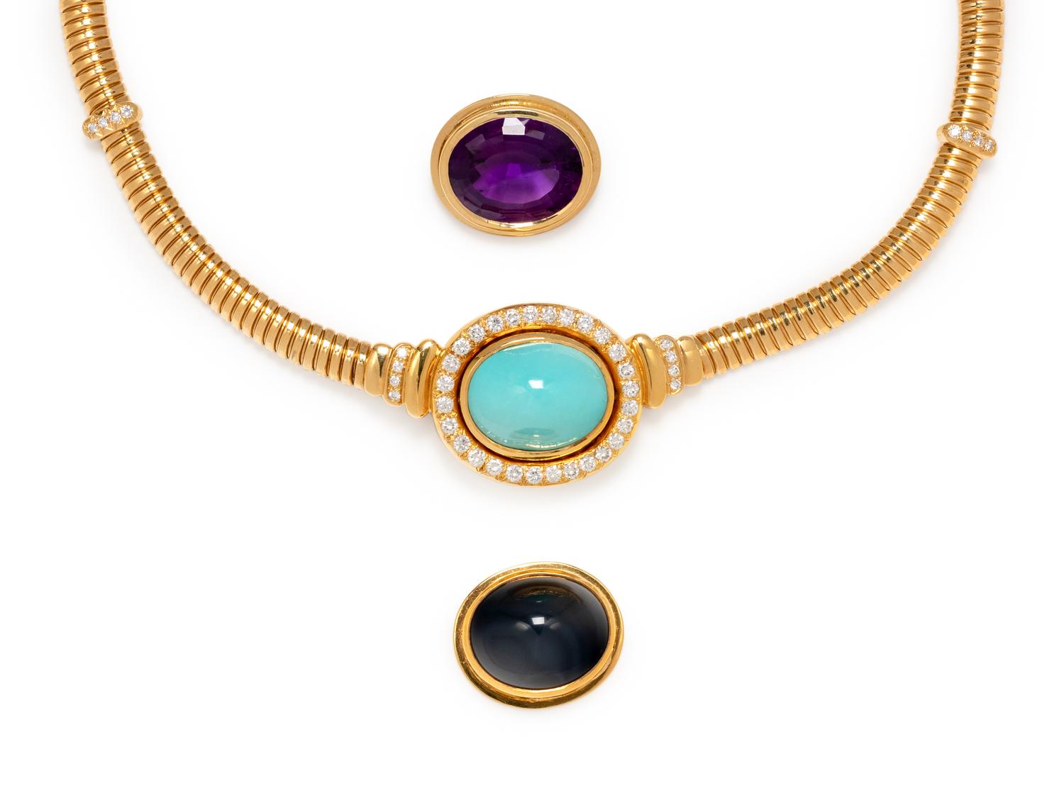 YELLOW GOLD, DIAMOND AND MULTIGEM CONVERTIBLE NECKLACE
