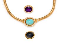 YELLOW GOLD, DIAMOND AND MULTIGEM CONVERTIBLE NECKLACE
