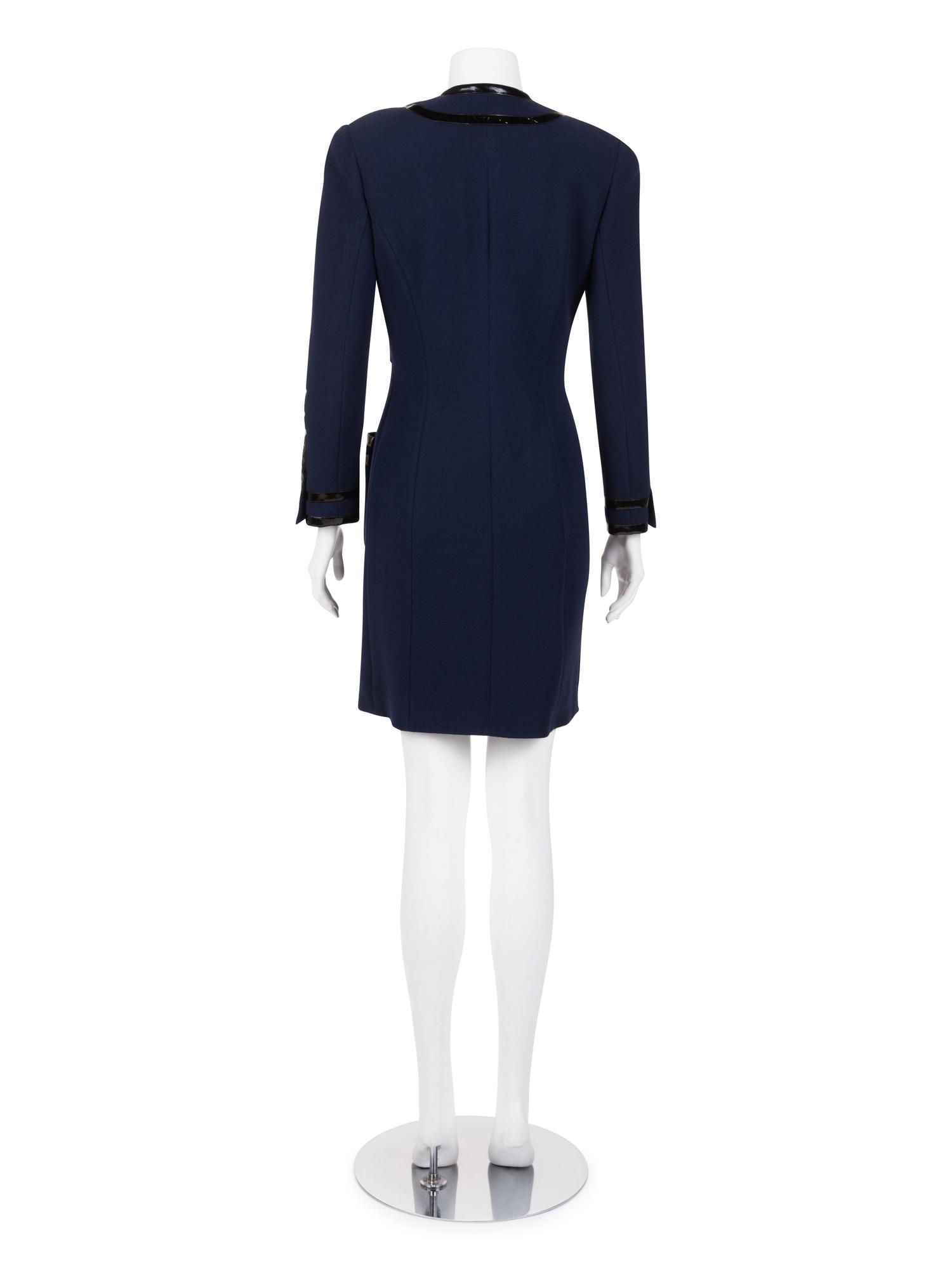 Chanel Jacket Dress with Patent Leather Trim, 1990s