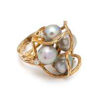 BRUTALIST, CULTURED PEARL AND DIAMOND RING