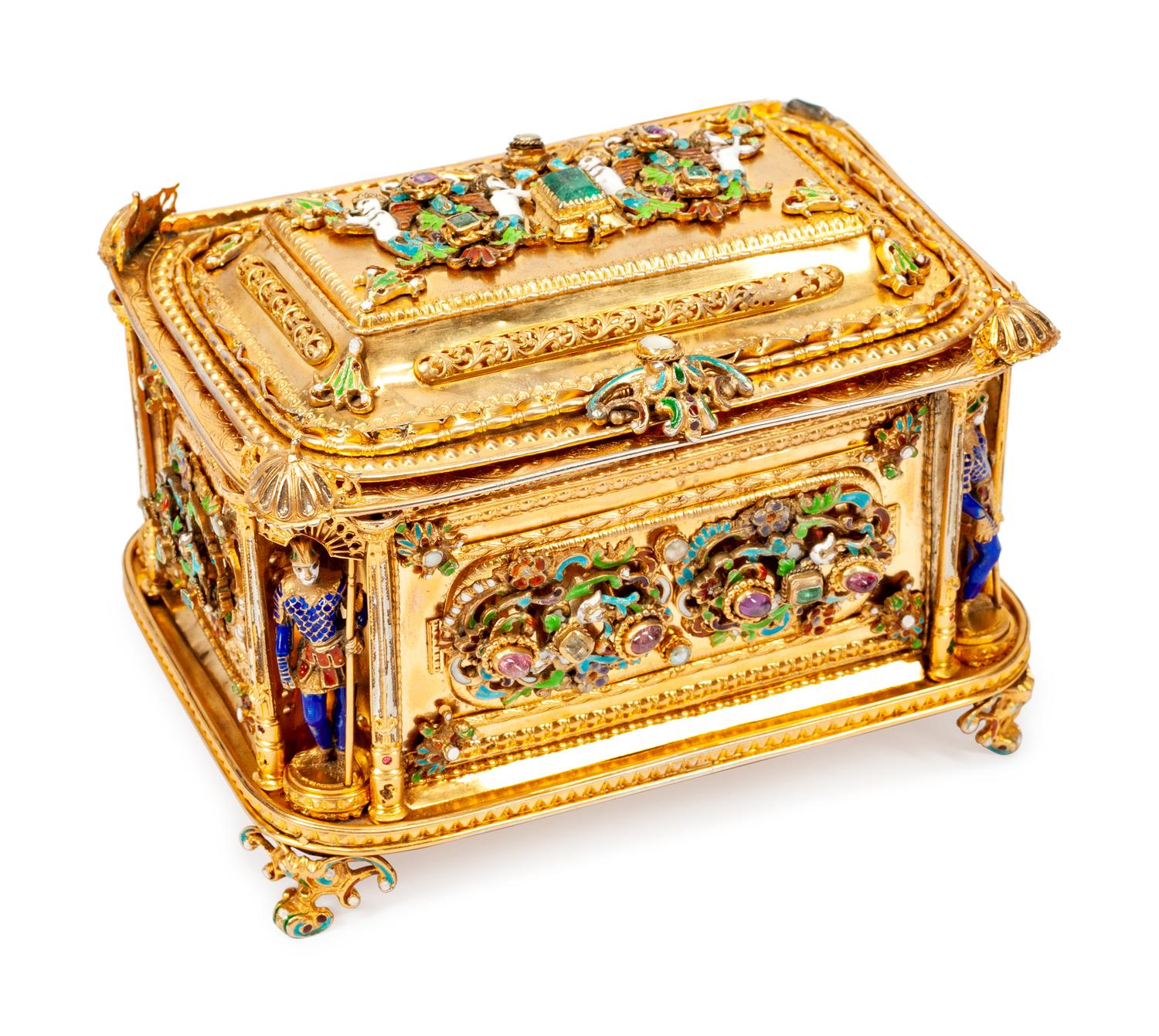 An Austrian Precious Stone-Mounted Silver and Enamel Casket