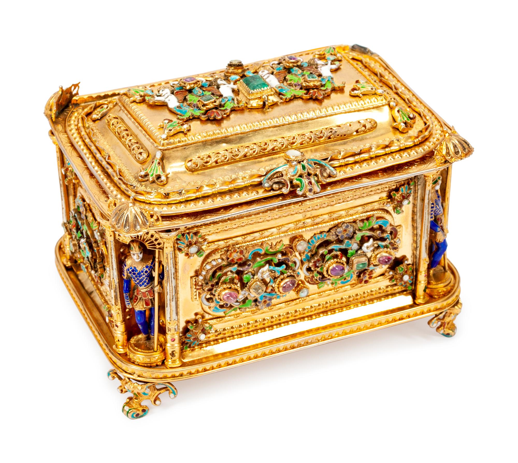 An Austrian Precious Stone-Mounted Silver and Enamel Casket