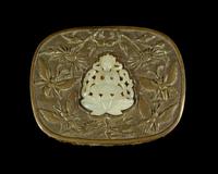 Two Celadon Jade Inset Metal Articles