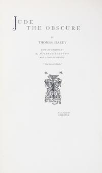 HARDY, THOMAS. Jude the Obscure. London, 1896. First edition in book form.