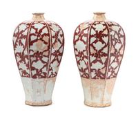 A Pair of Chinese Red Ground Kehua Porcelain Vases, Meiping